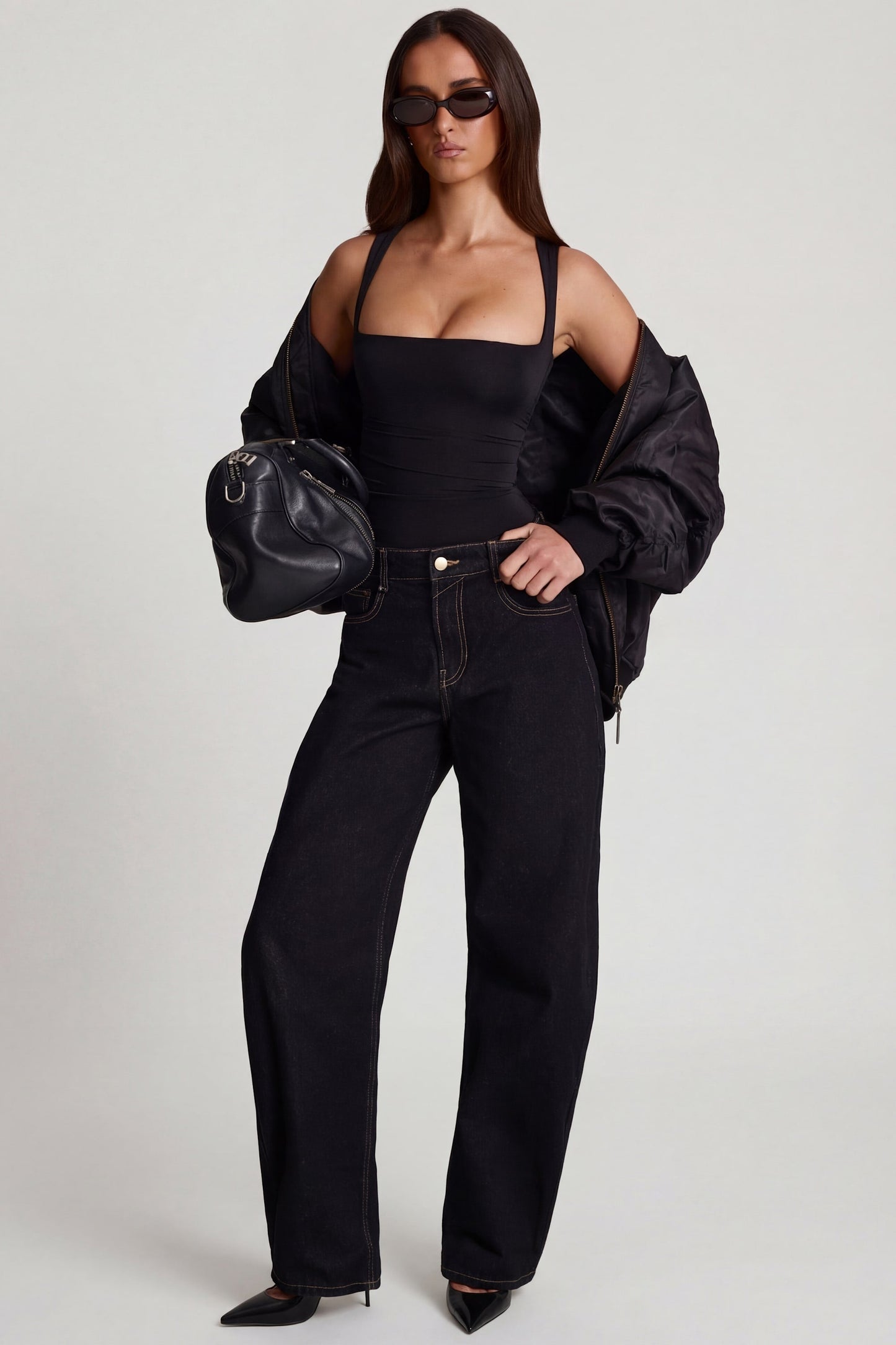 Soft Jersey Square-Neck Ruched Top in Black