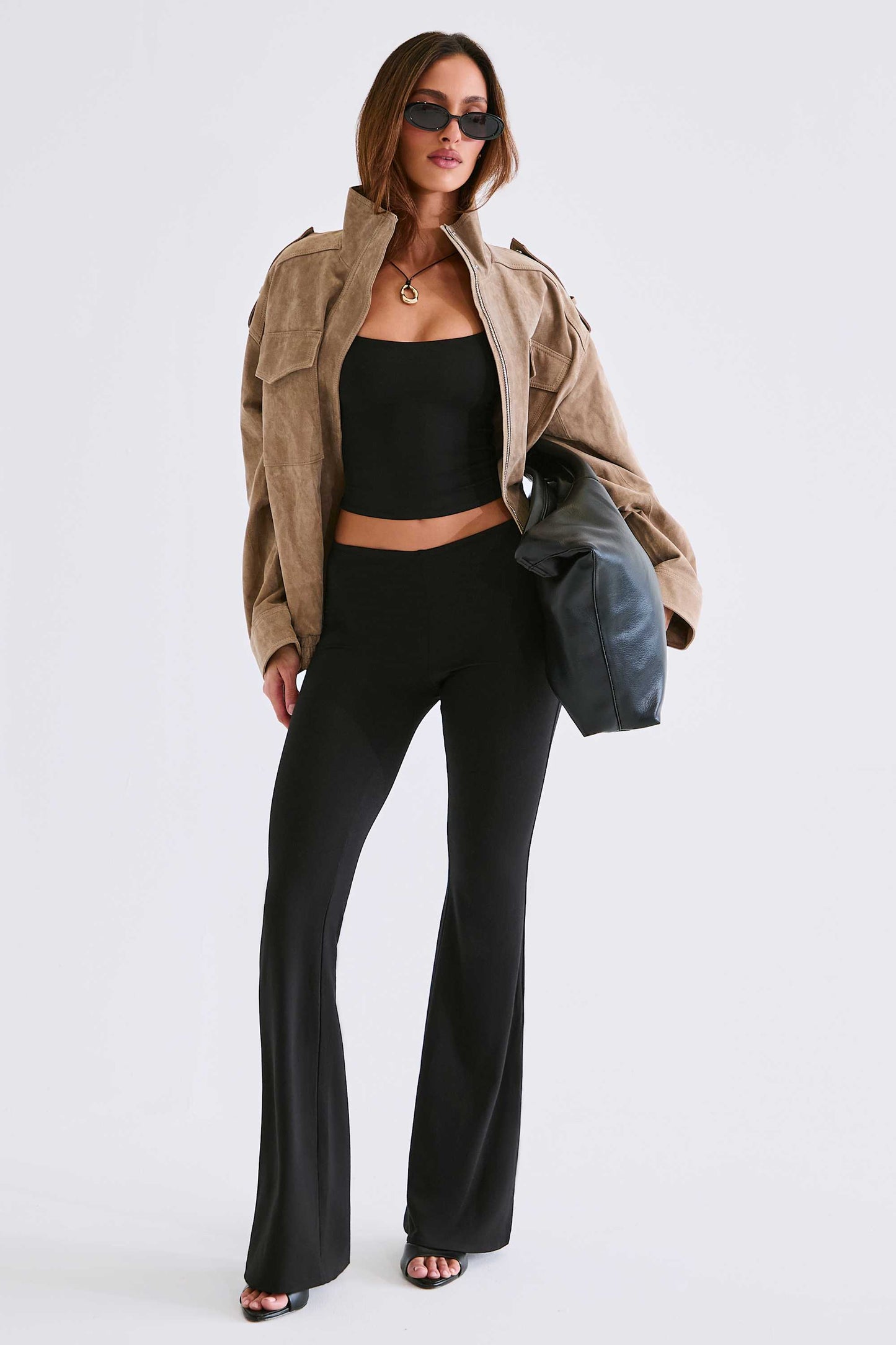 Modal Mid-Rise Flared Trousers in Black