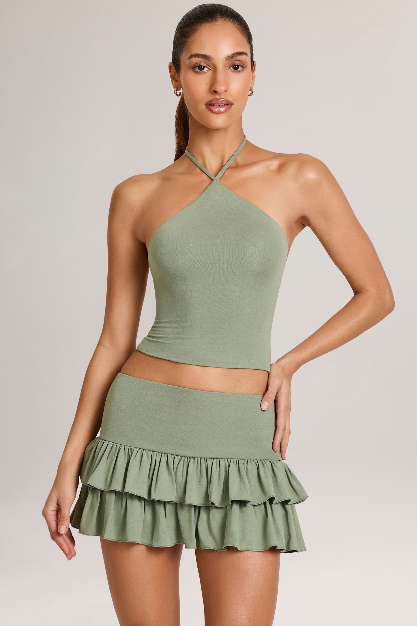 Modal Halterneck Top in Sage Green