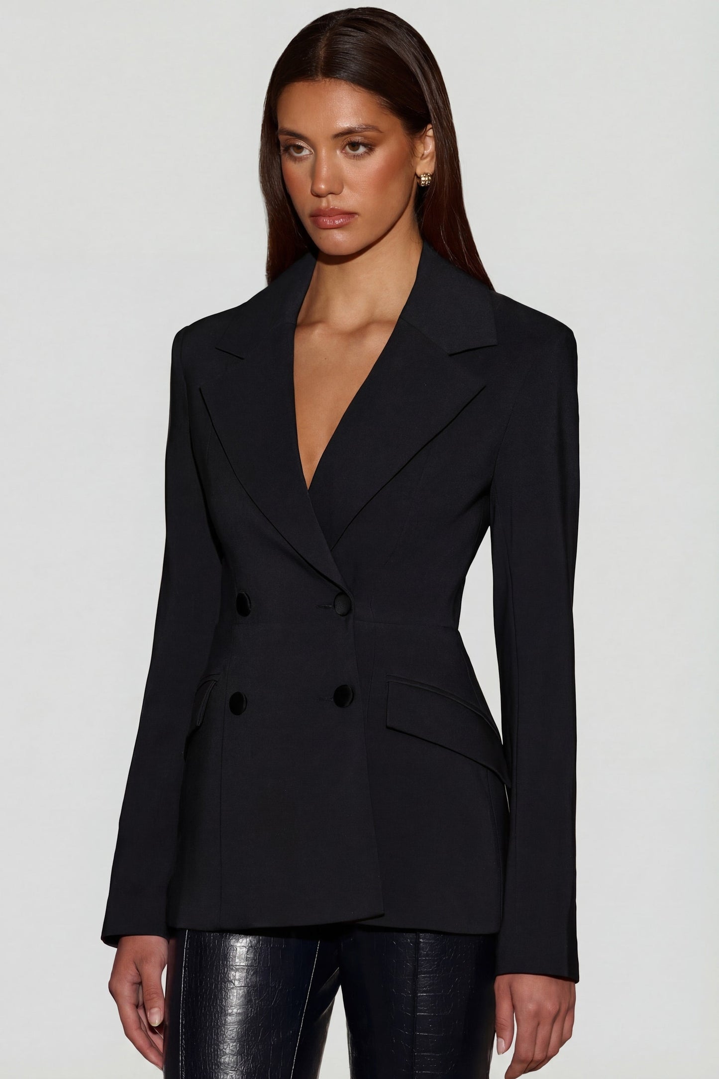 Structured Double-Breasted Blazer in Black