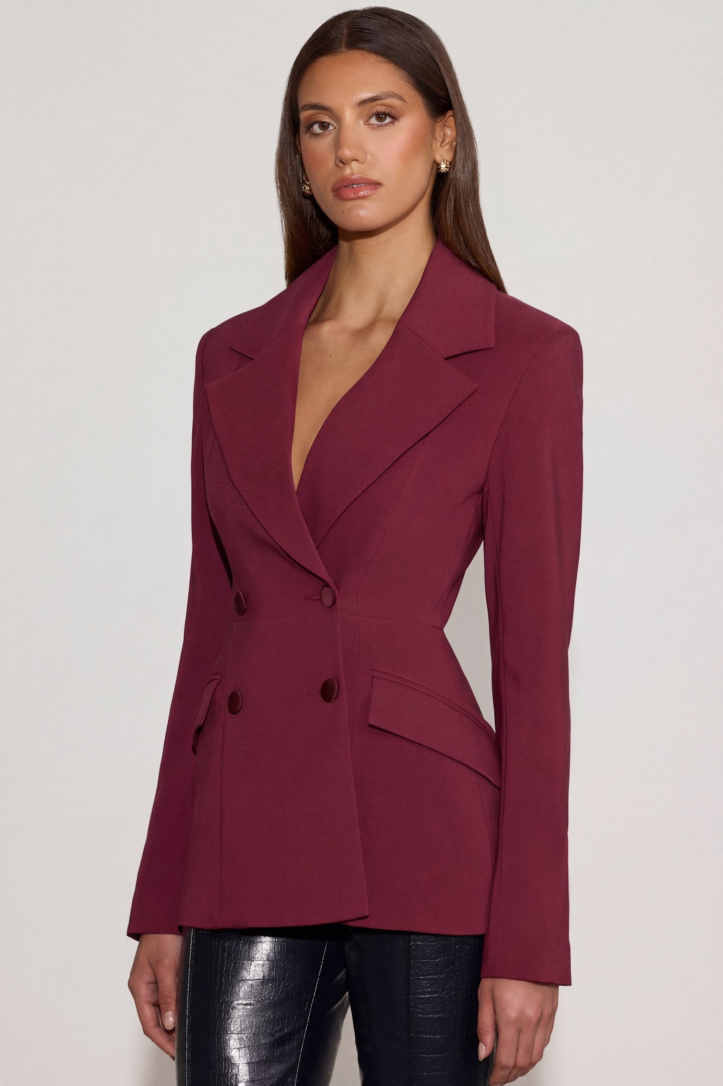 Structured Double-Breasted Blazer in Burgundy