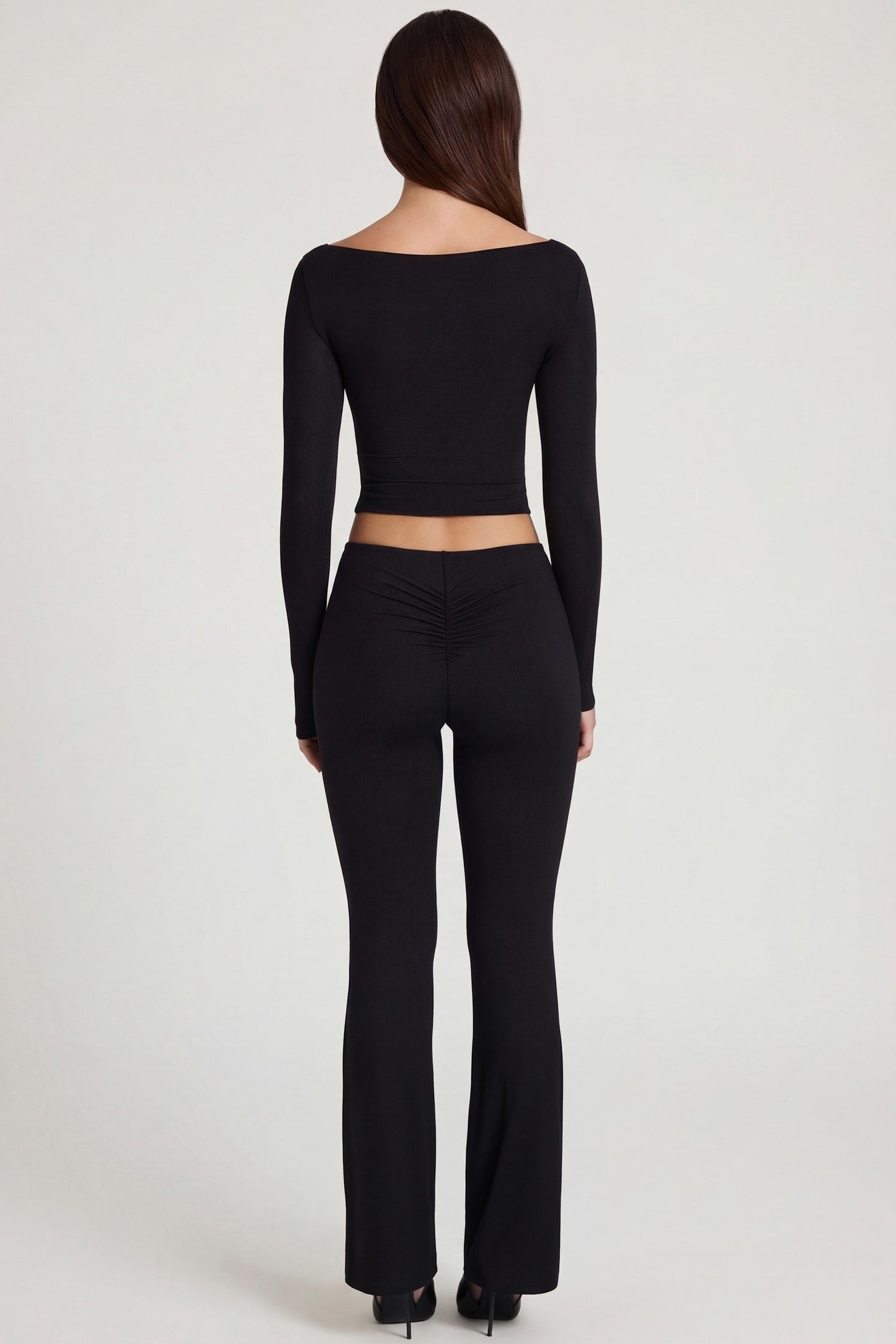 Modal Mid-Rise Flared Trousers in Black
