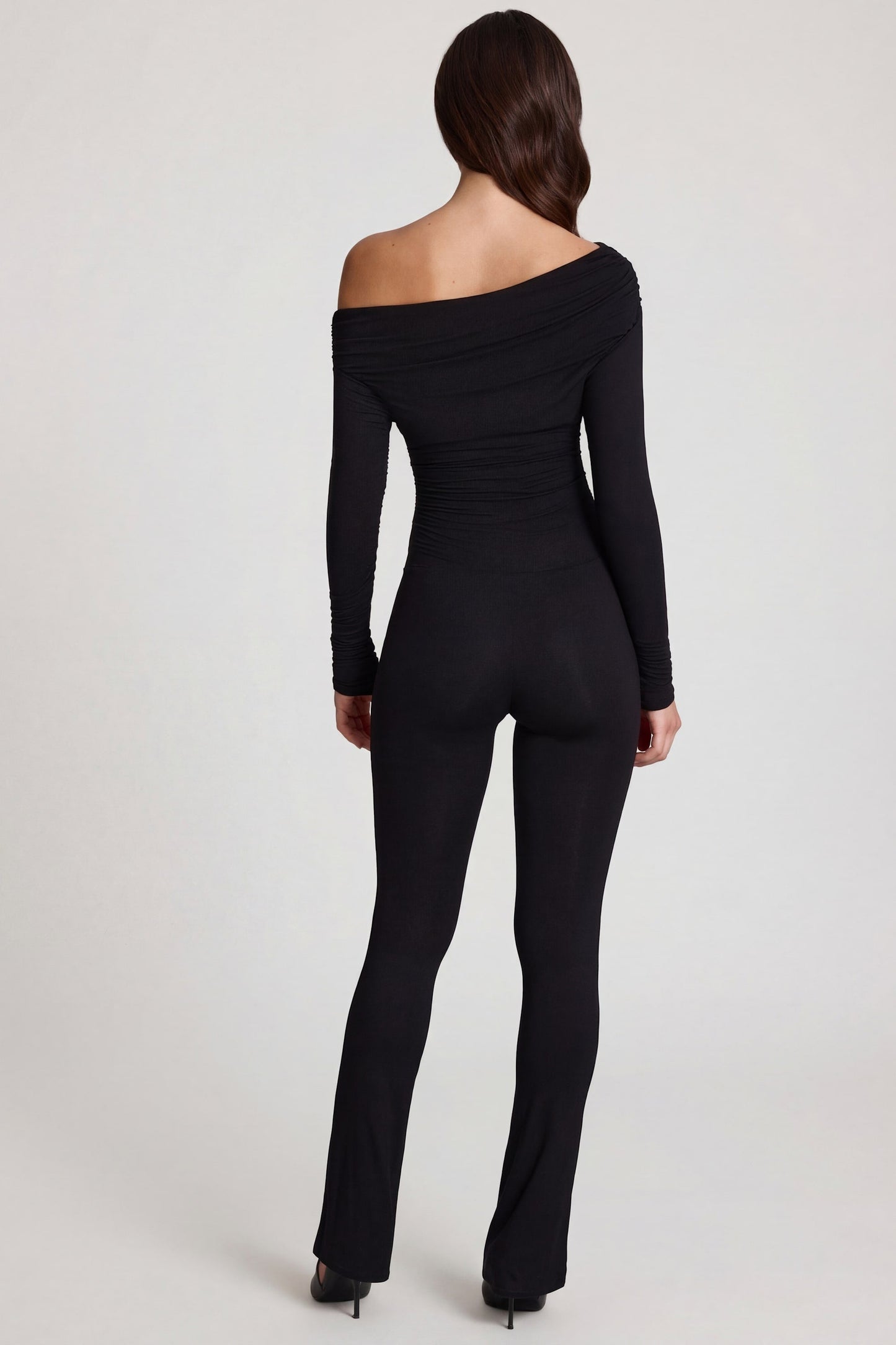 Modal Off-Shoulder Long-Sleeve Jumpsuit in Black