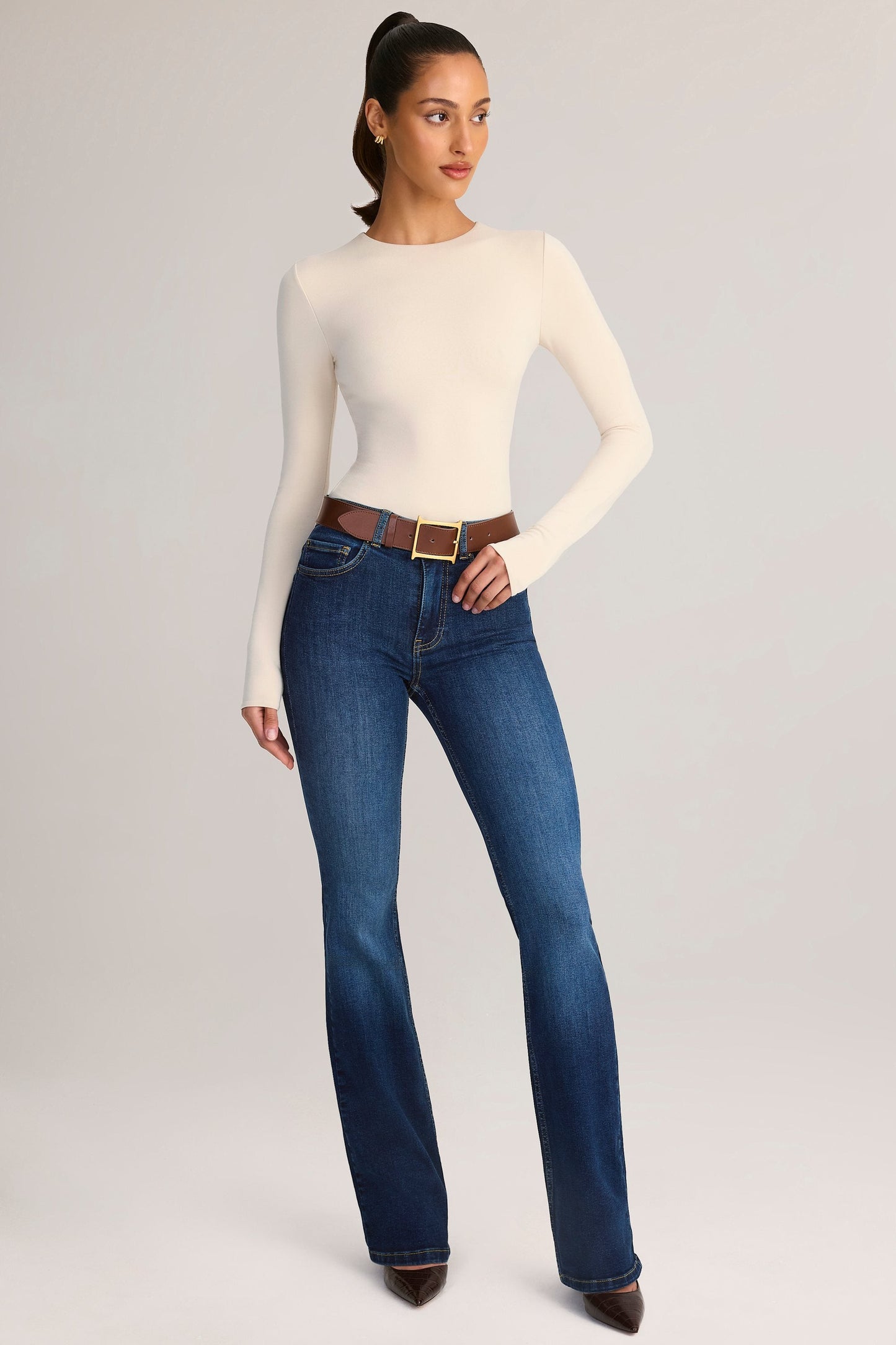 Denim Mid-Rise Flared Jeans in Indigo