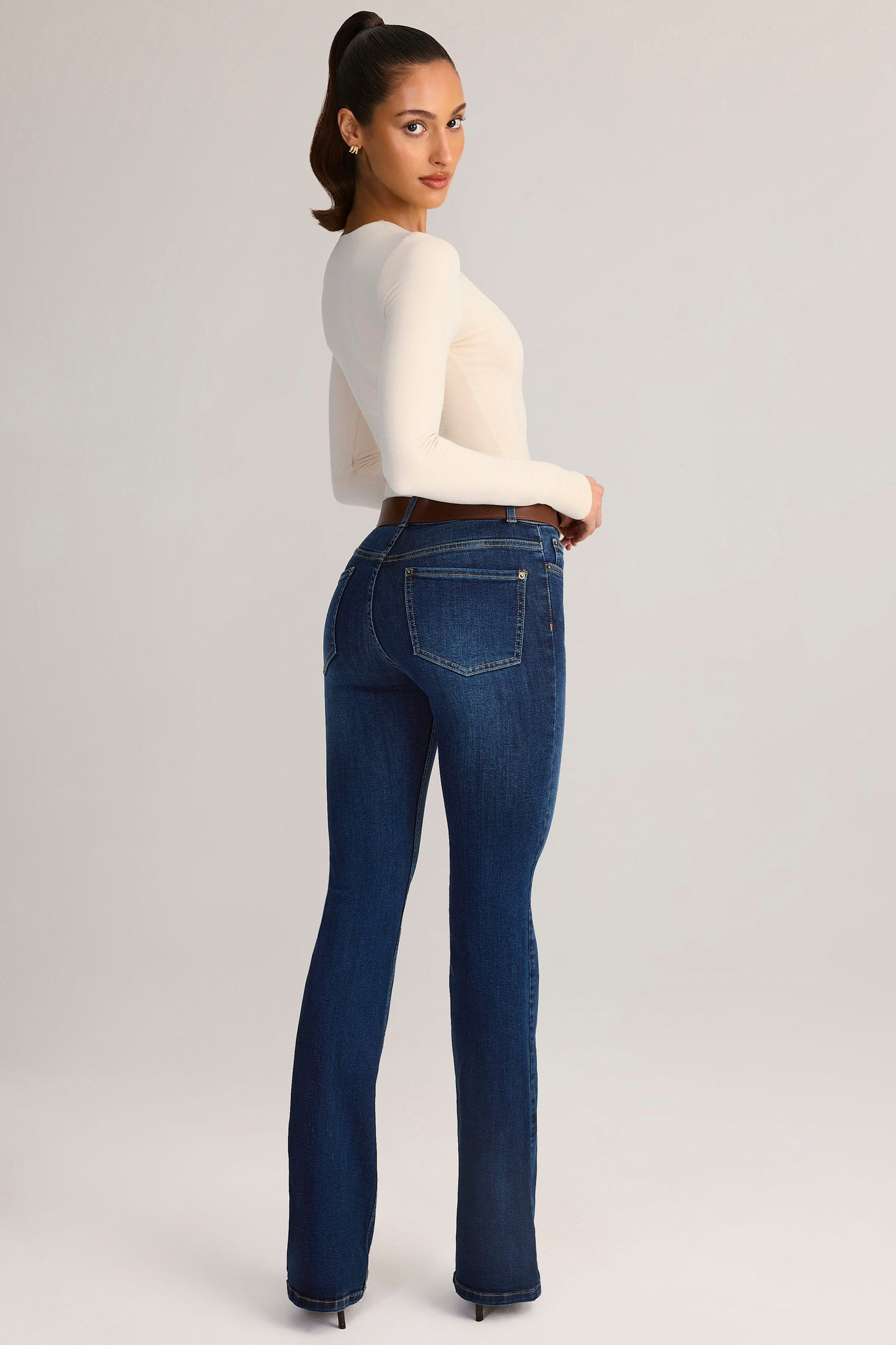 Denim Mid-Rise Flared Jeans in Indigo