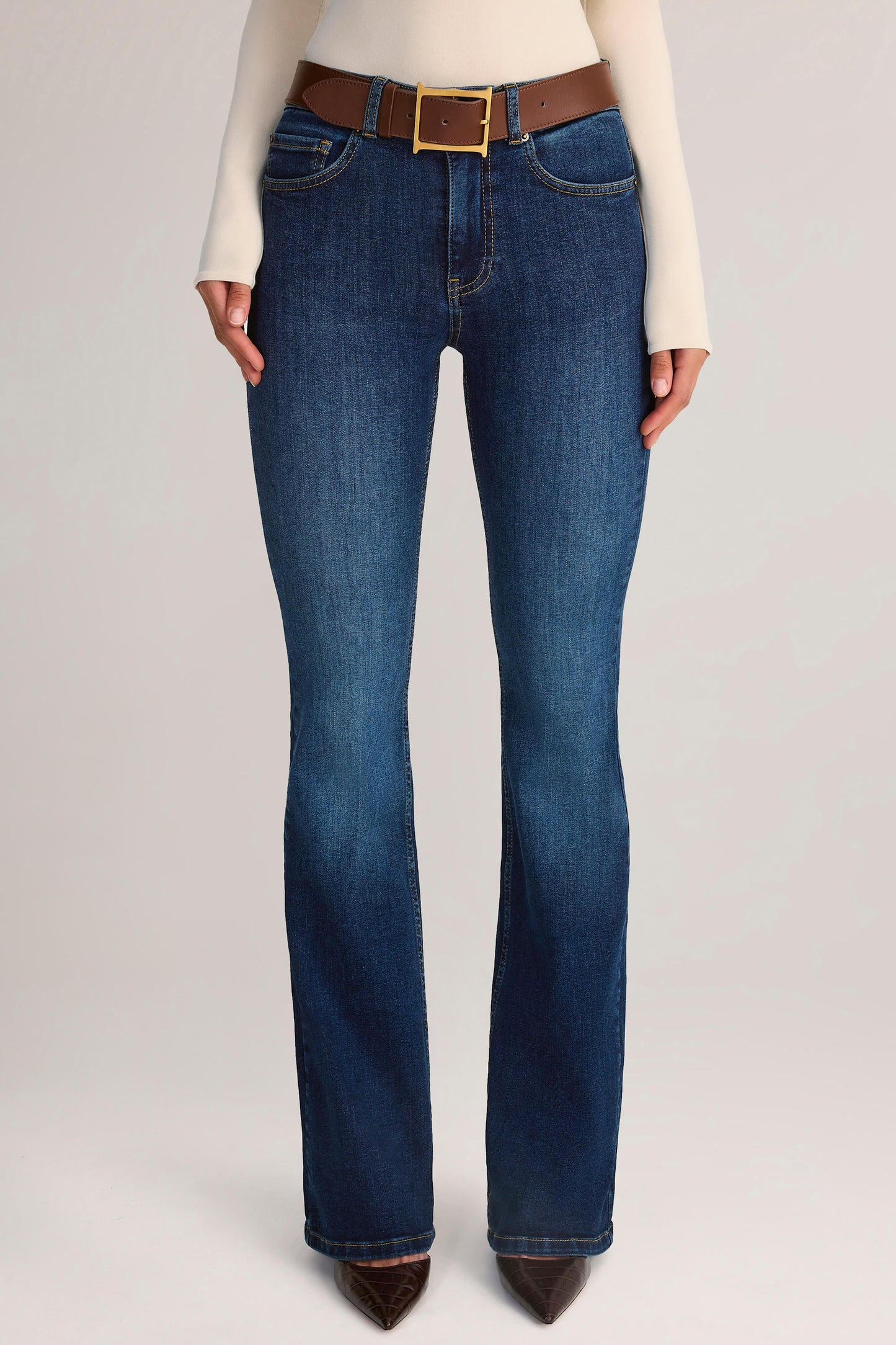 Denim Mid-Rise Flared Jeans in Indigo