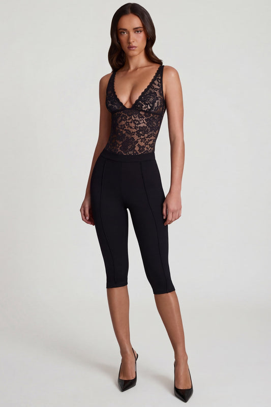 Ponte Jersey Cropped Capri Trousers in Black