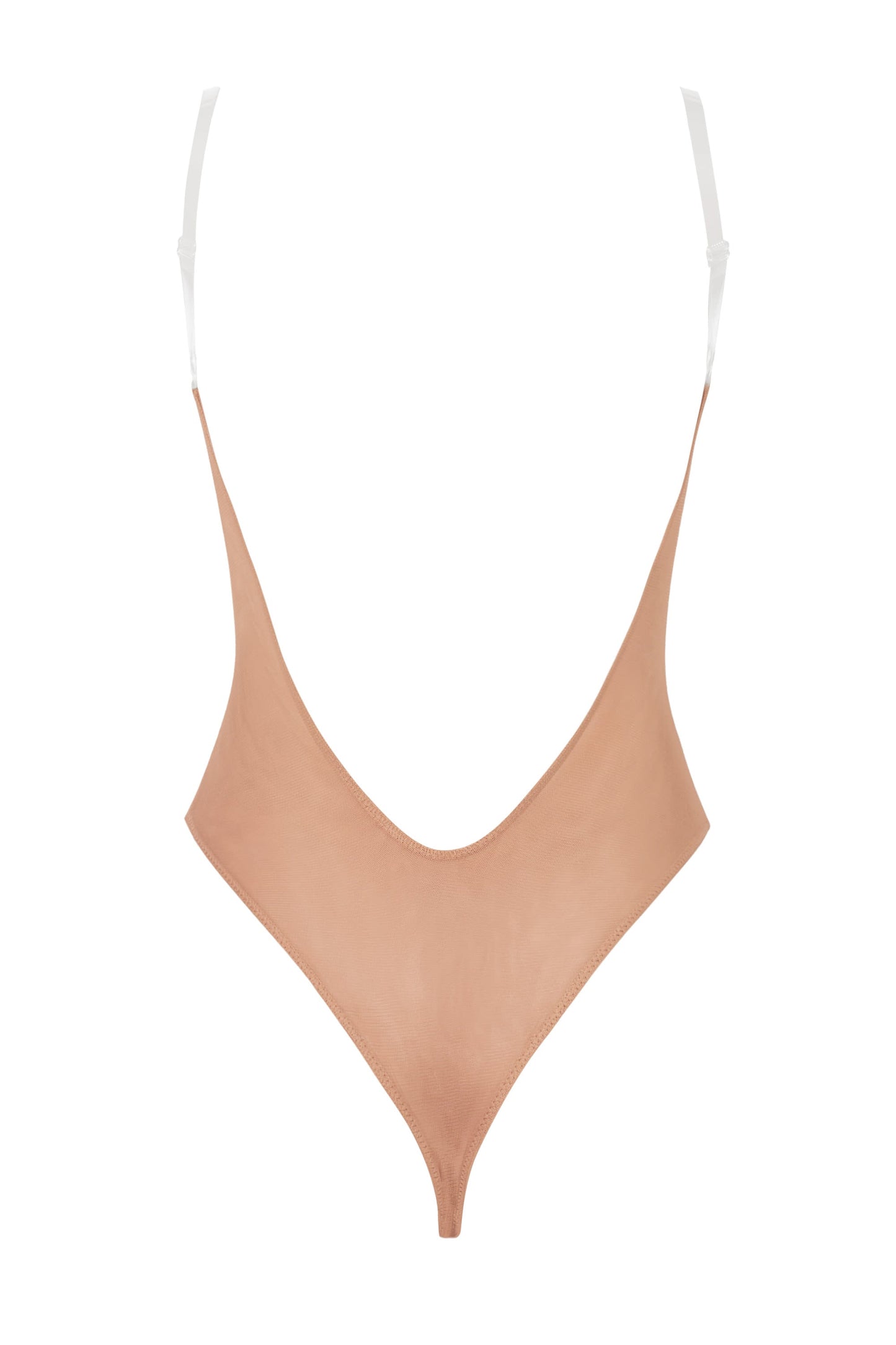 Soft Mesh Invisible Strap Thong Bodysuit in Warm Peach