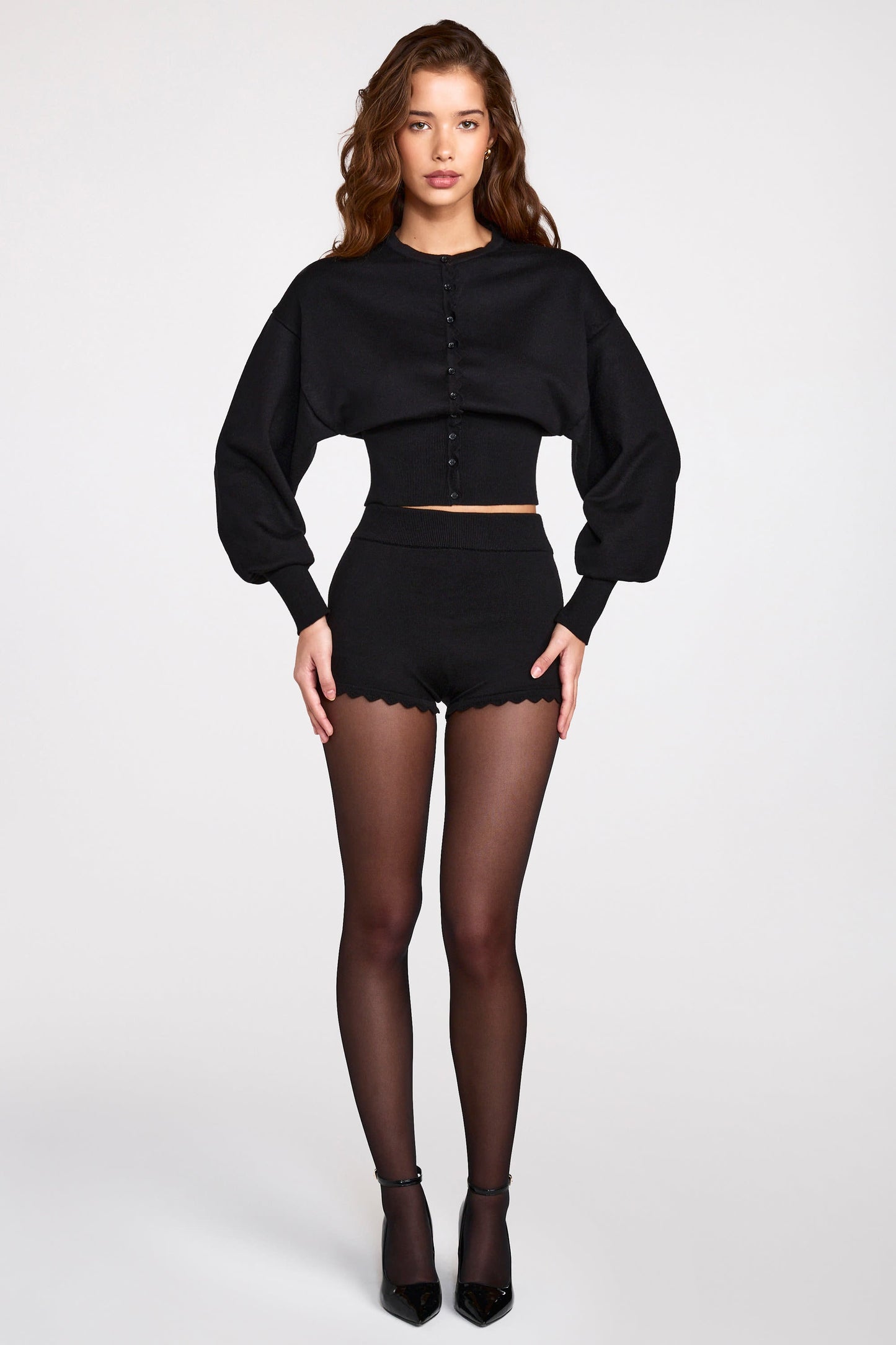 Knit Long-Sleeve Cardigan in Black