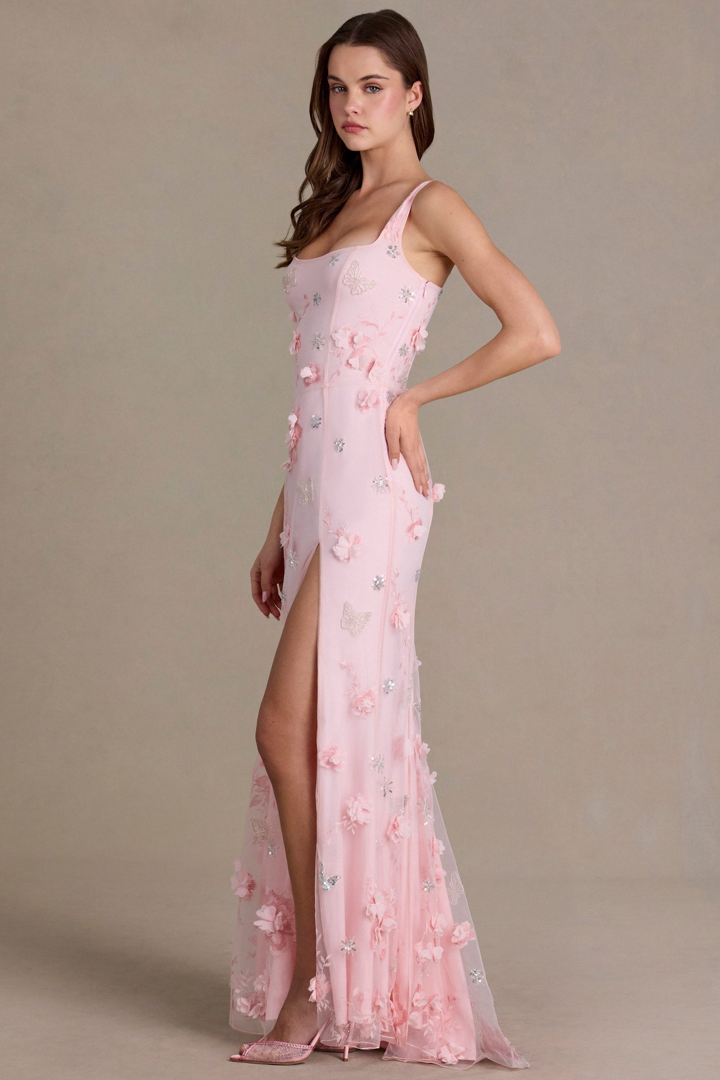 Embellished Corset Gown in Baby Pink