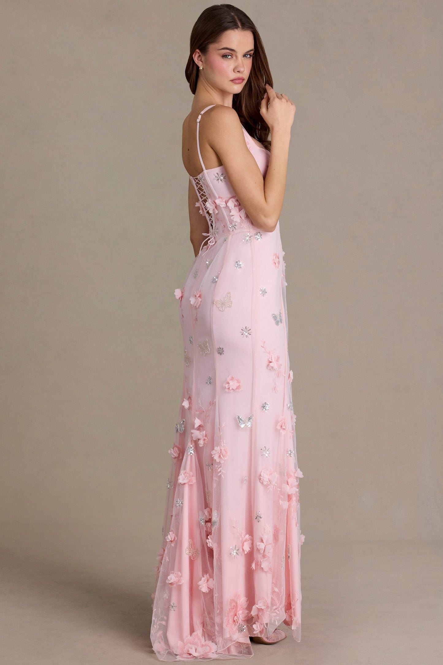 Embellished Corset Gown in Baby Pink