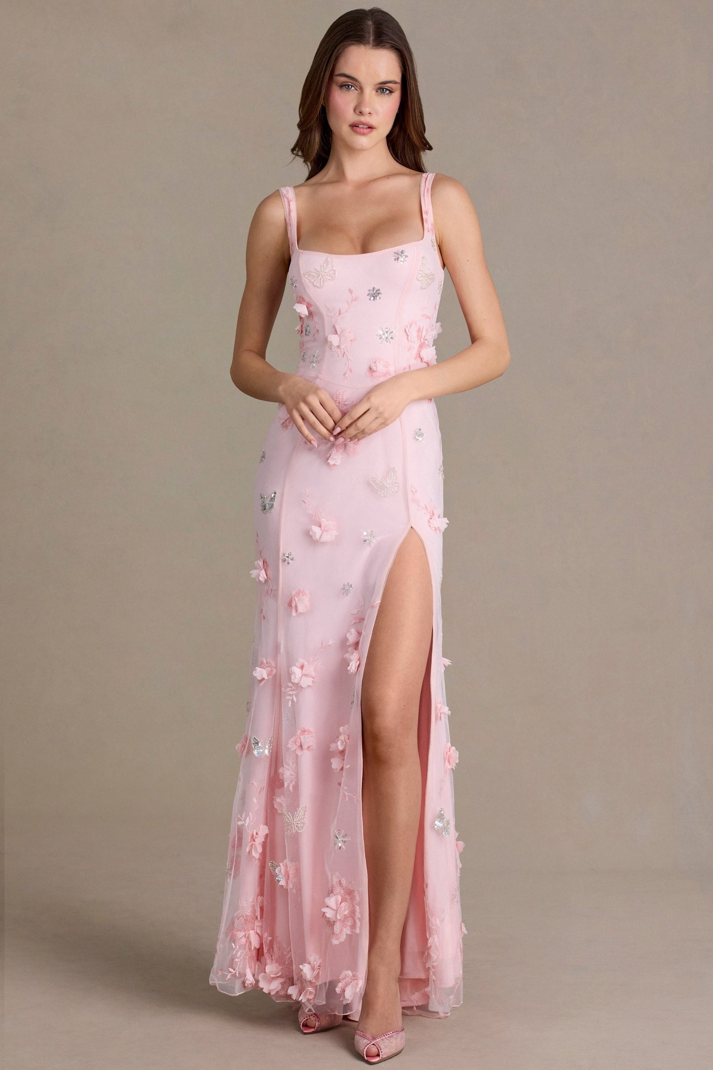 Embellished Corset Gown in Baby Pink