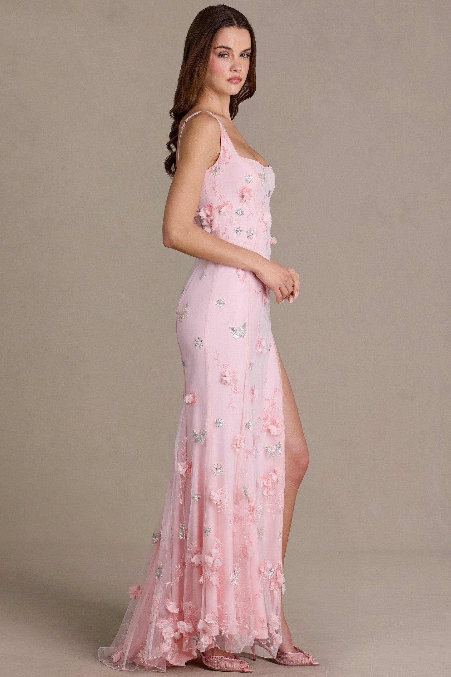 Embellished Corset Gown in Baby Pink