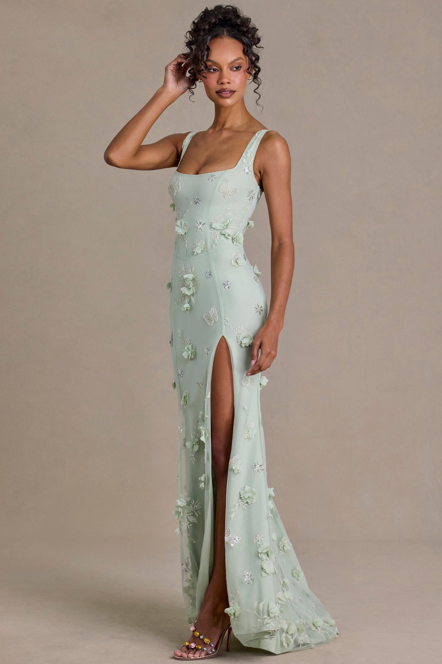Embellished Corset Gown in Sage Green
