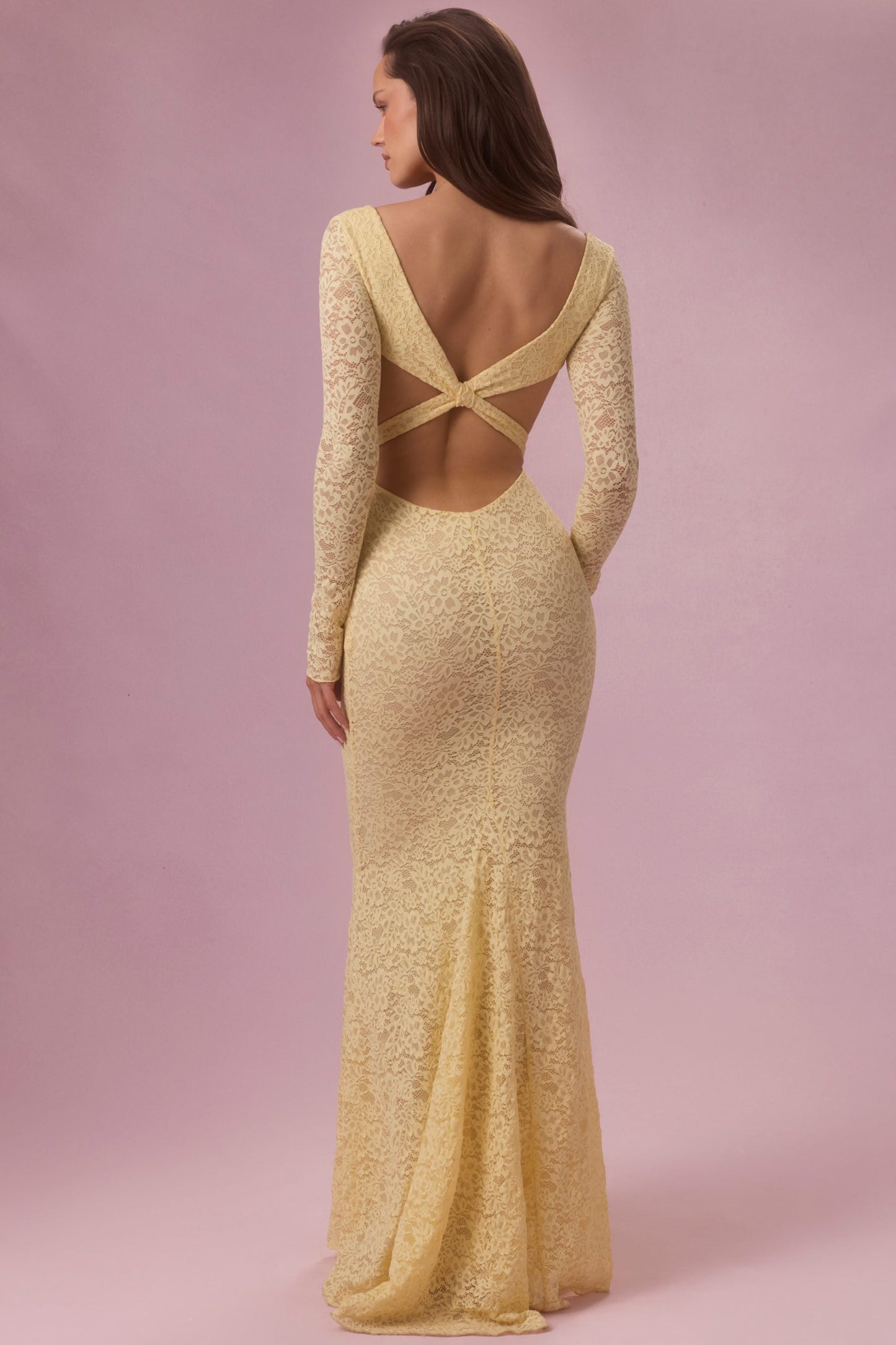Lace Long-Sleeve Maxi Dress in Butter Yellow