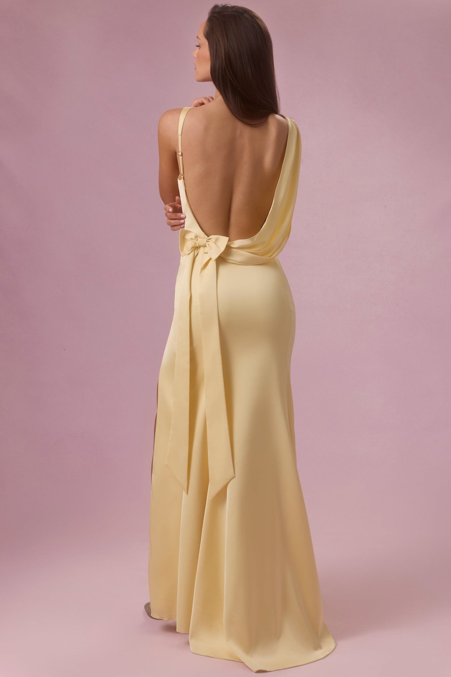 Satin Draped Bridesmaid Dress in Butter Yellow