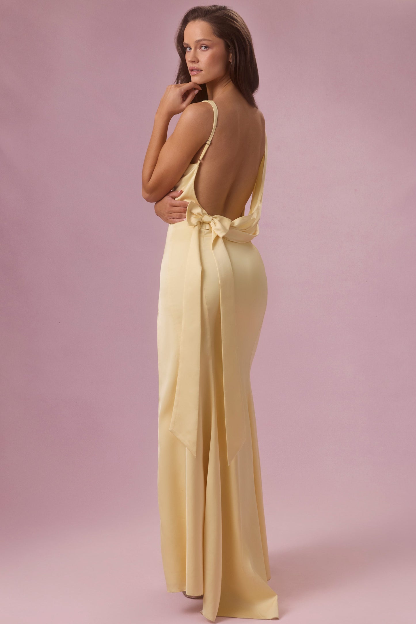Satin Draped Bridesmaid Dress in Butter Yellow