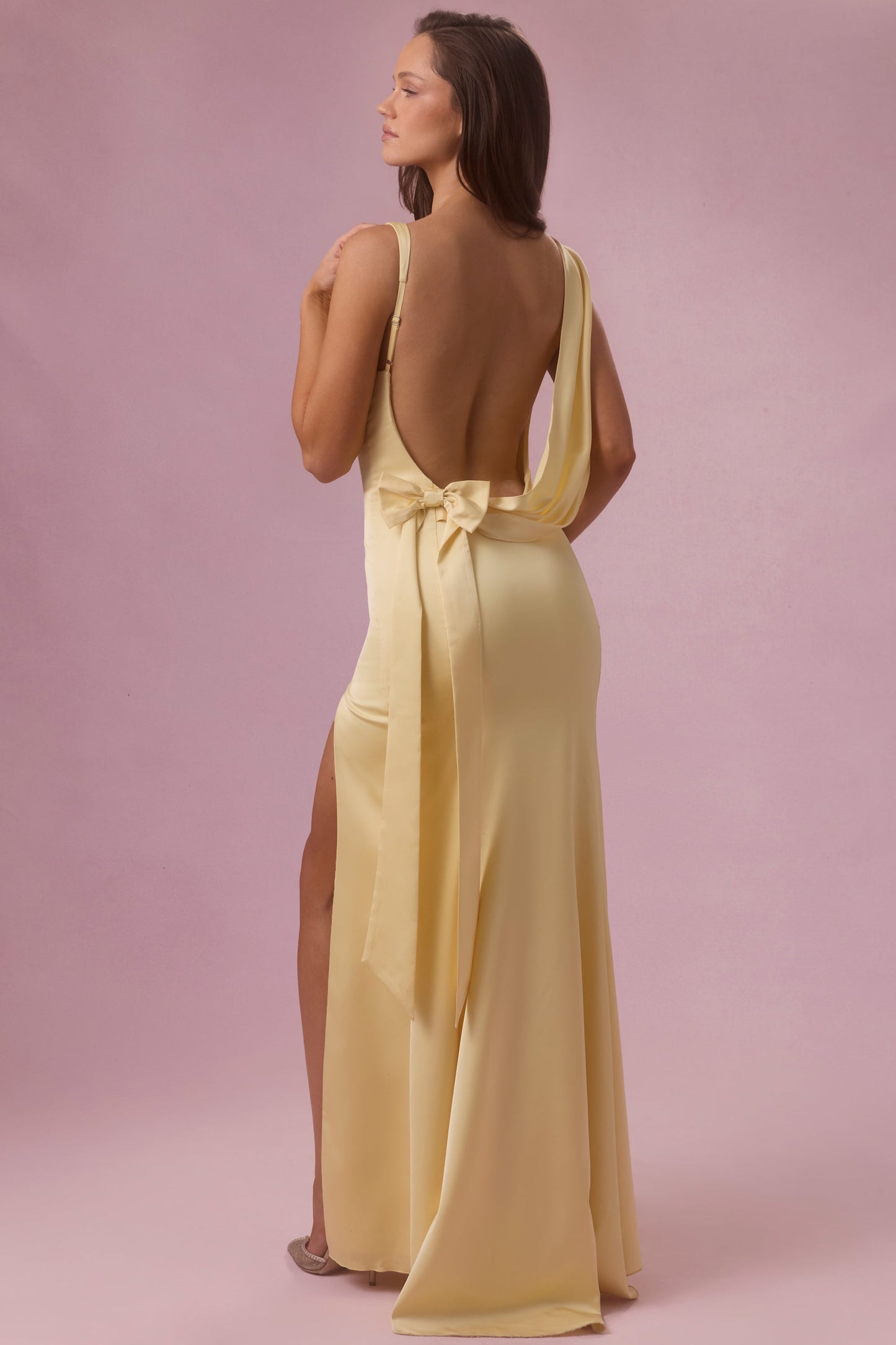Satin Draped Bridesmaid Dress in Butter Yellow