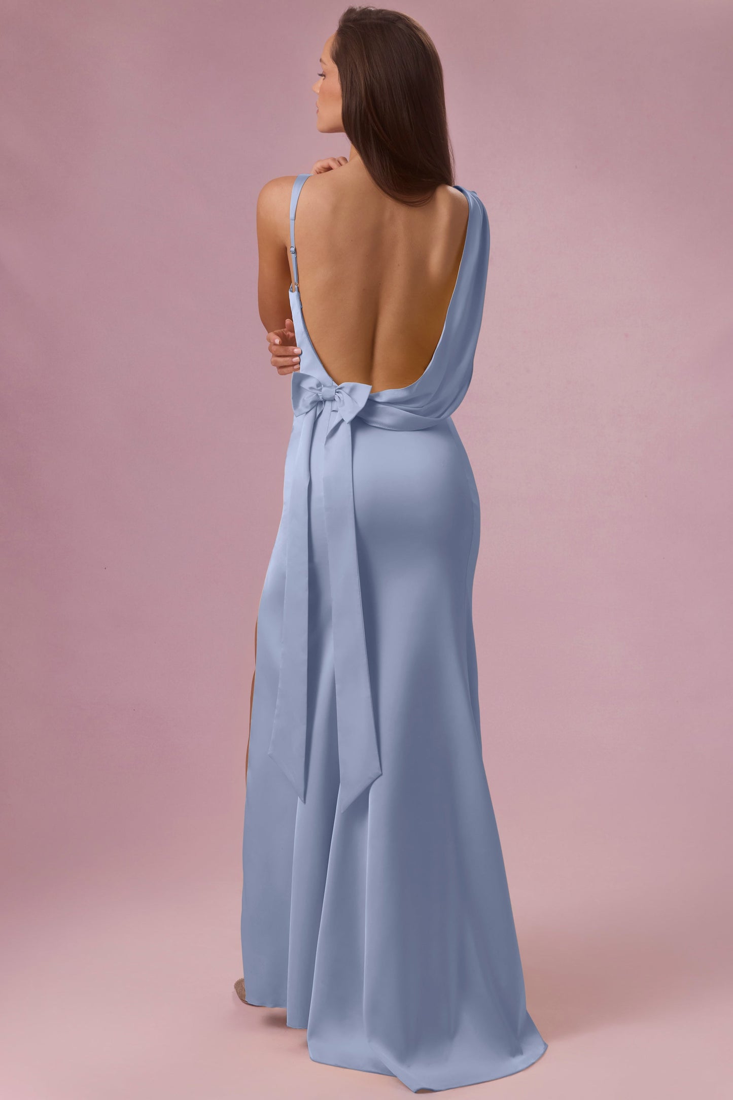 Satin Draped Bridesmaid Dress in Powder Blue