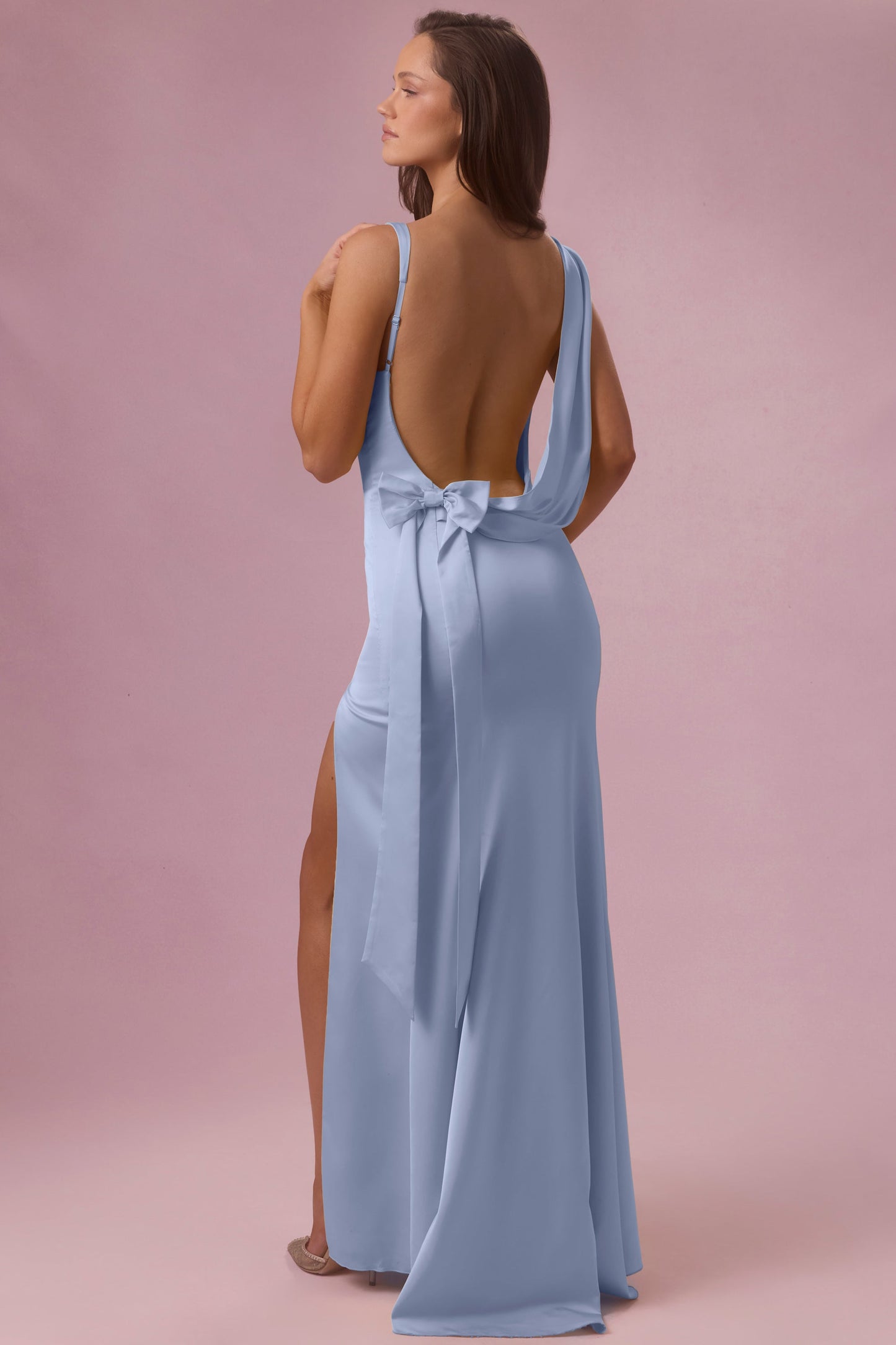 Satin Draped Bridesmaid Dress in Powder Blue