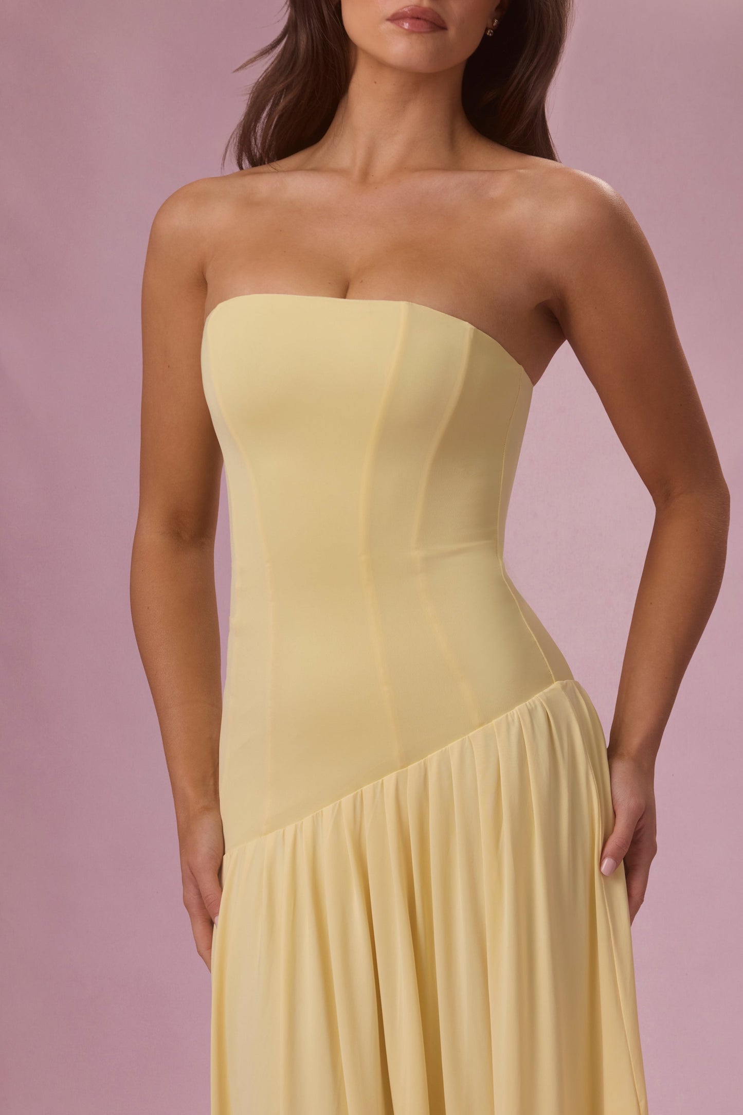 Jersey Strapless Gown in Butter Yellow