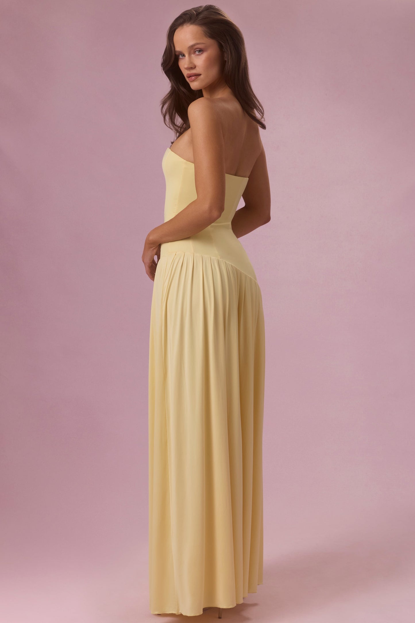 Jersey Strapless Gown in Butter Yellow