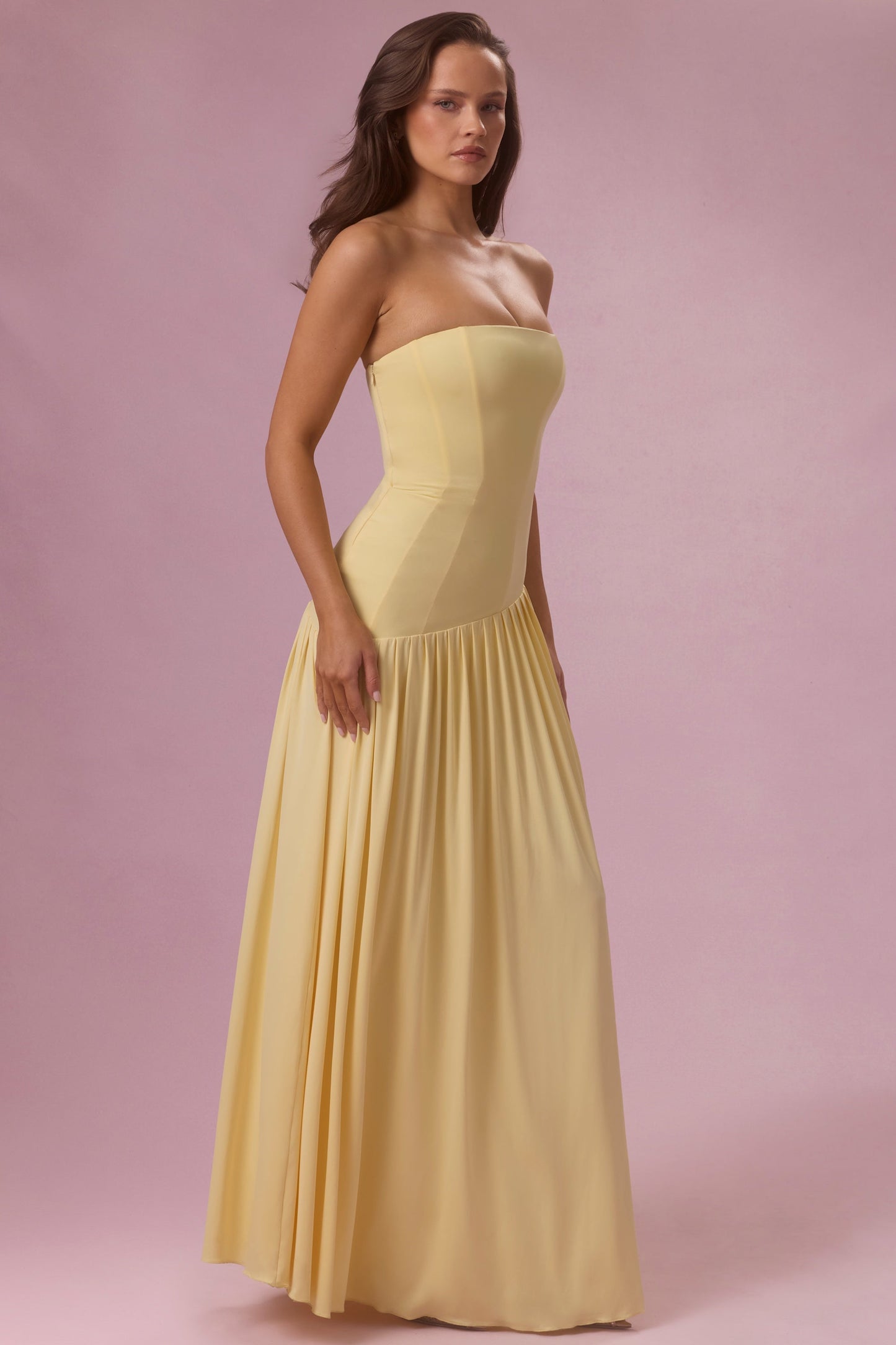 Jersey Strapless Gown in Butter Yellow