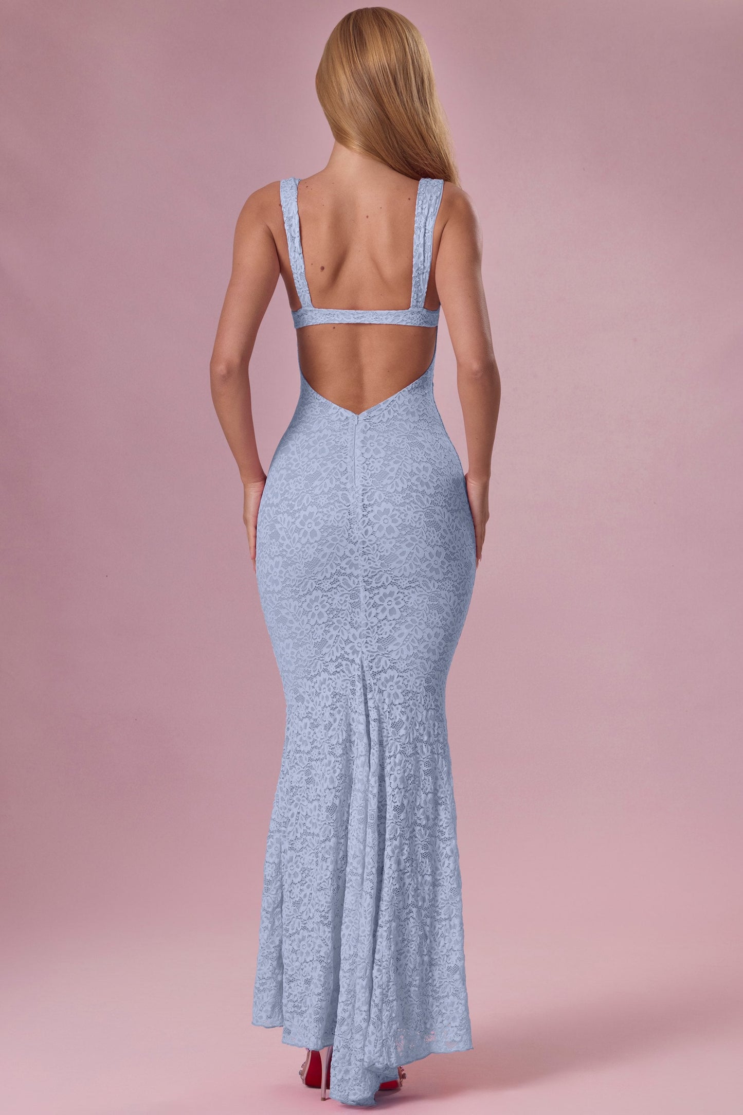 Premium Lace Sweetheart-Neck Gown in Powder Blue