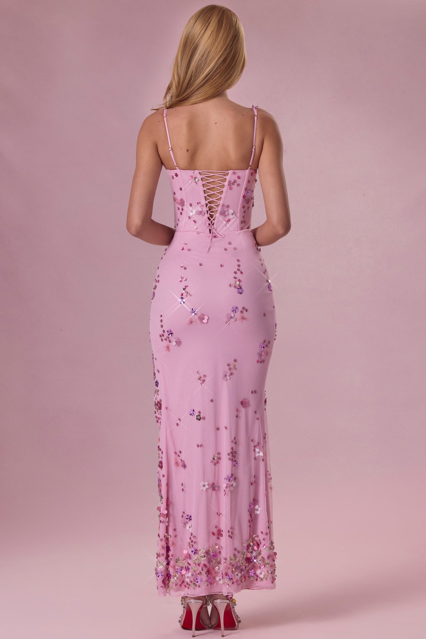 Embellished Corset Maxi Dress in Candyfloss Pink