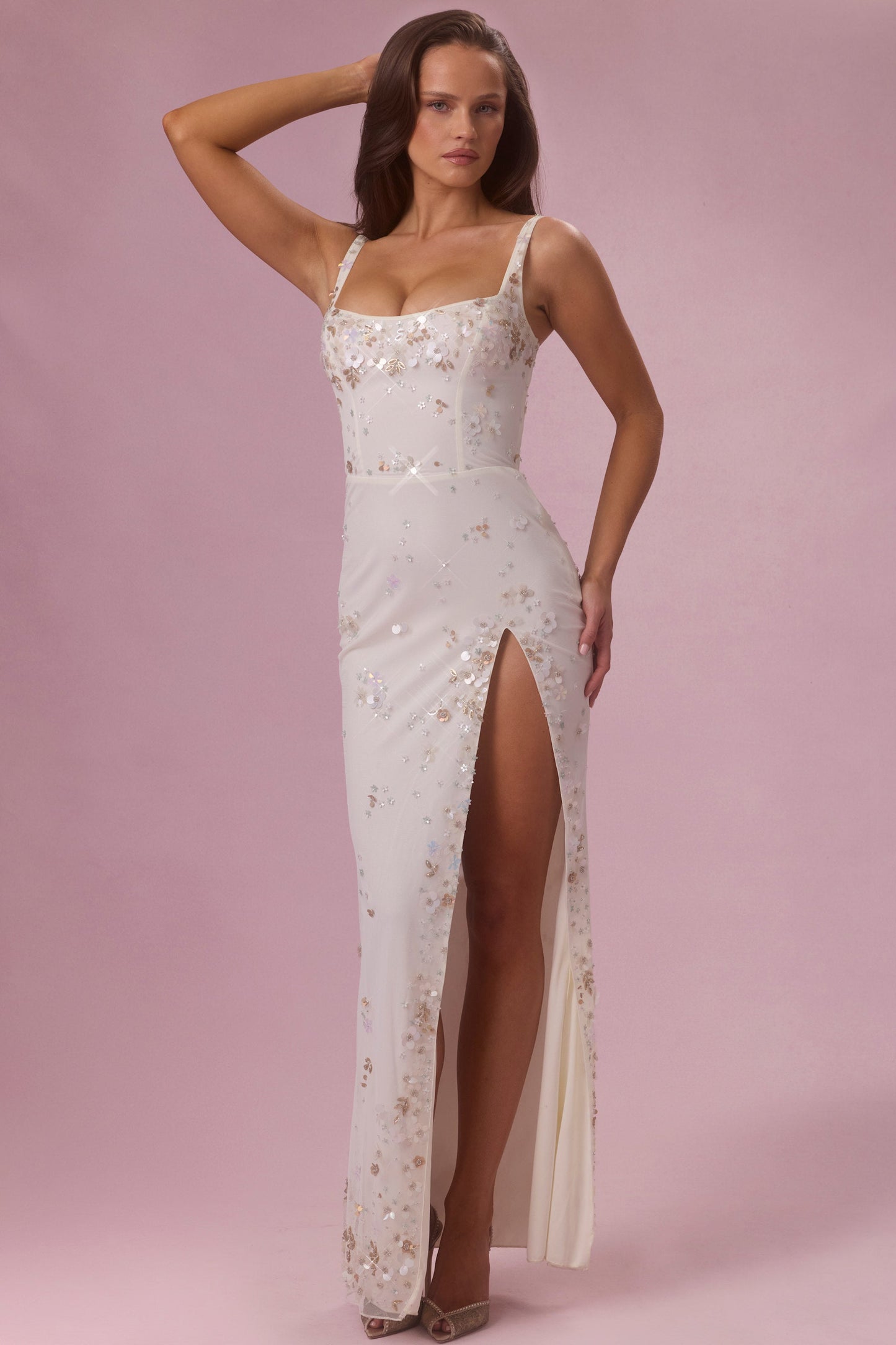 Embellished Corset Maxi Dress in Ivory