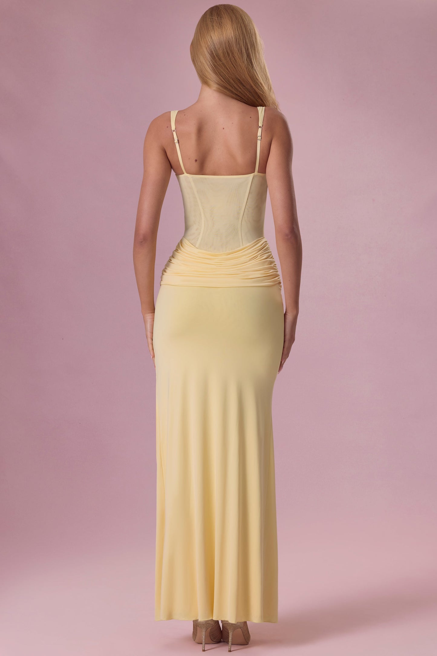 Mesh Draped Bridesmaid Dress in Butter Yellow