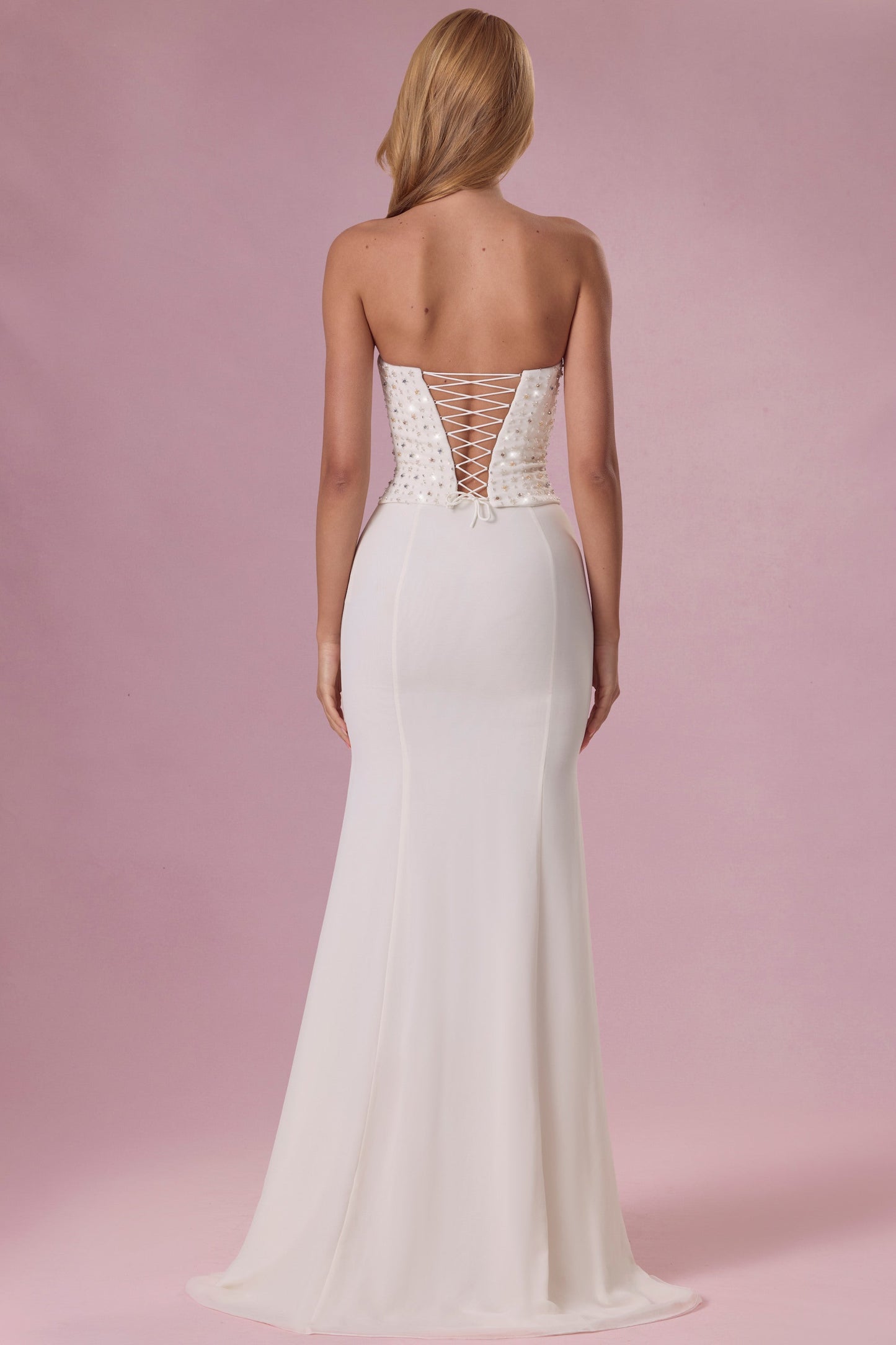 Embellished Corset Strapless Gown in Ivory