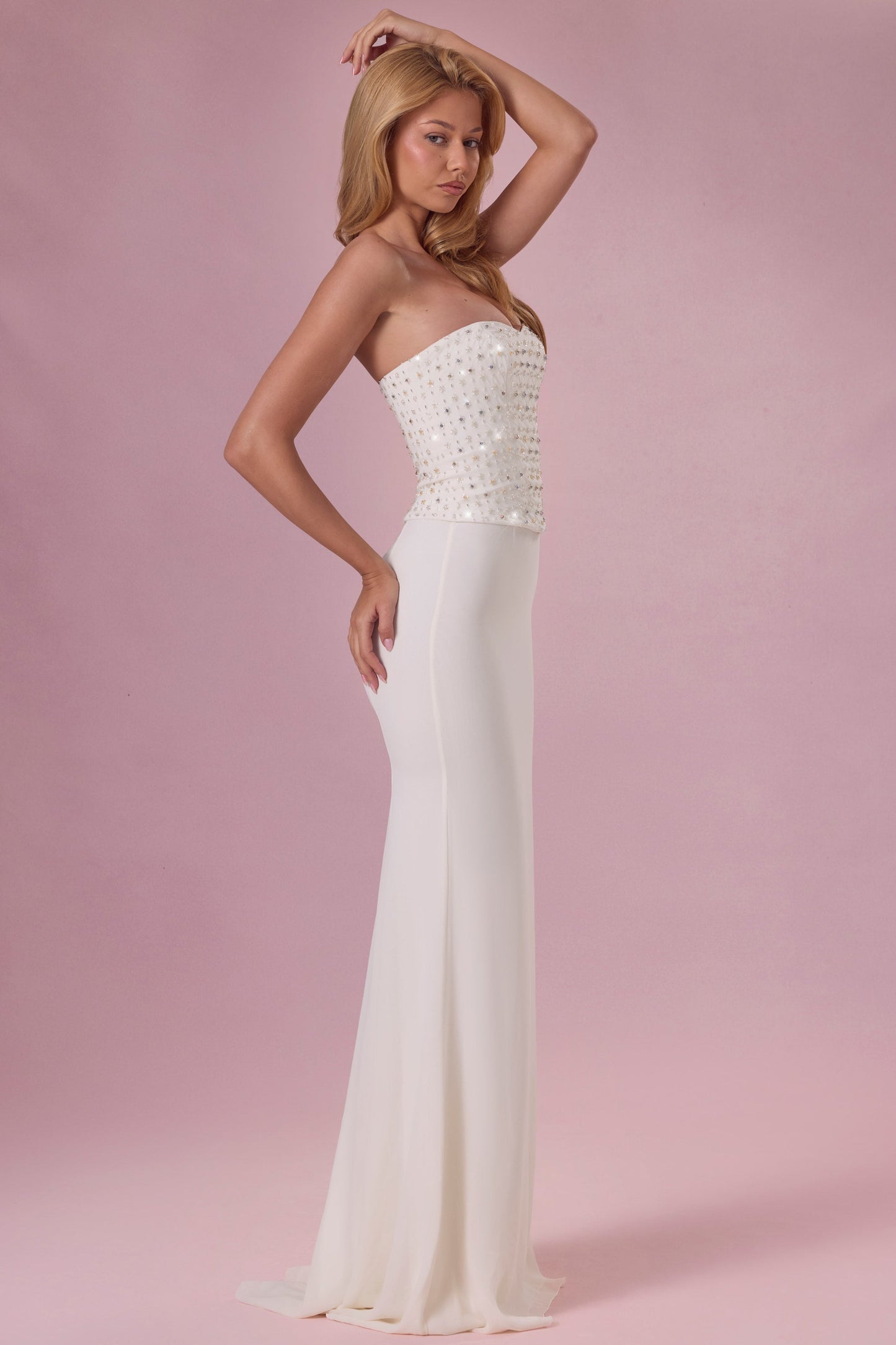 Embellished Corset Strapless Gown in Ivory
