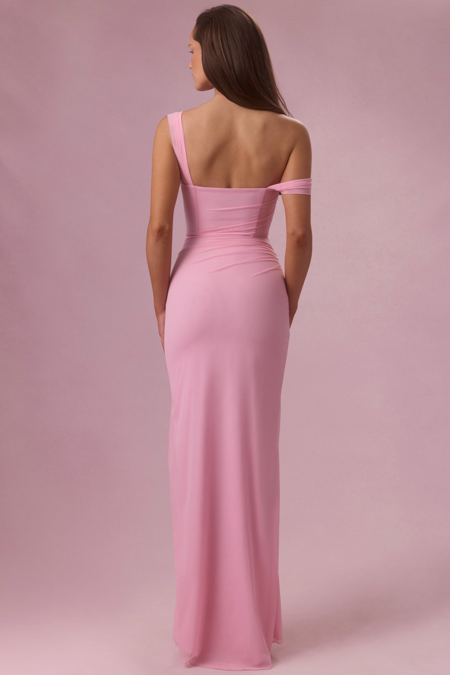 Premium Mesh Draped Corset Gown in Candyfloss Pink