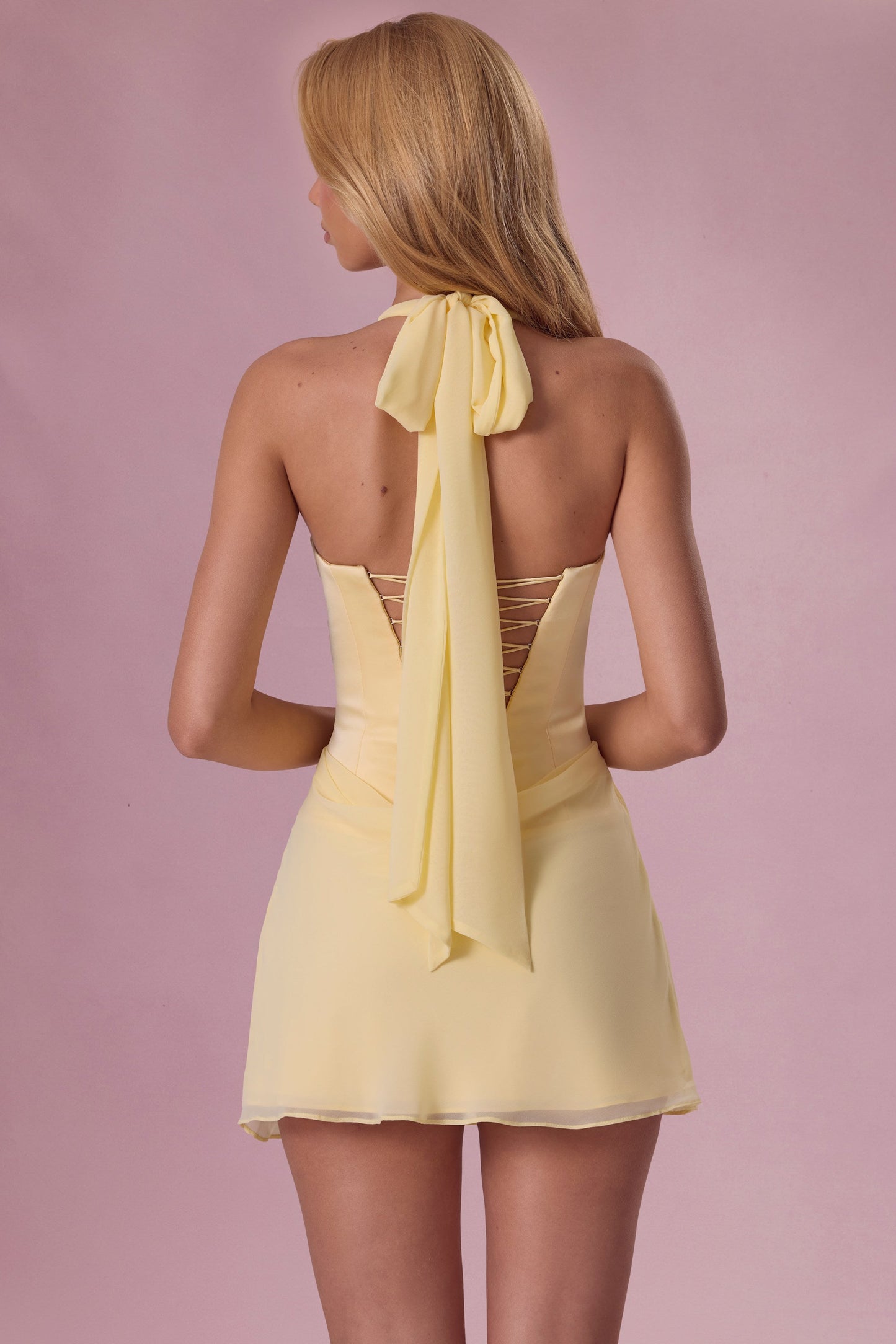 Satin Draped Mini Dress in Butter Yellow