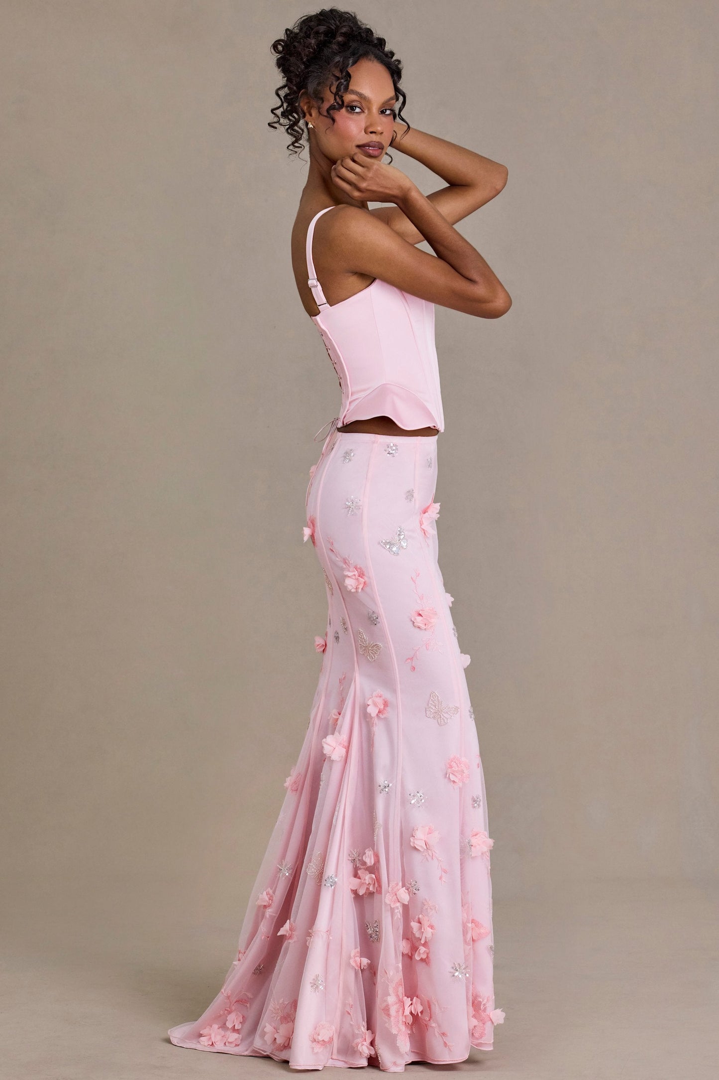 Premium Embellished Tulle Skirt in Baby Pink