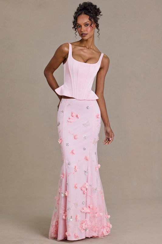 Premium Satin Lace-Up Corset Top in Baby Pink