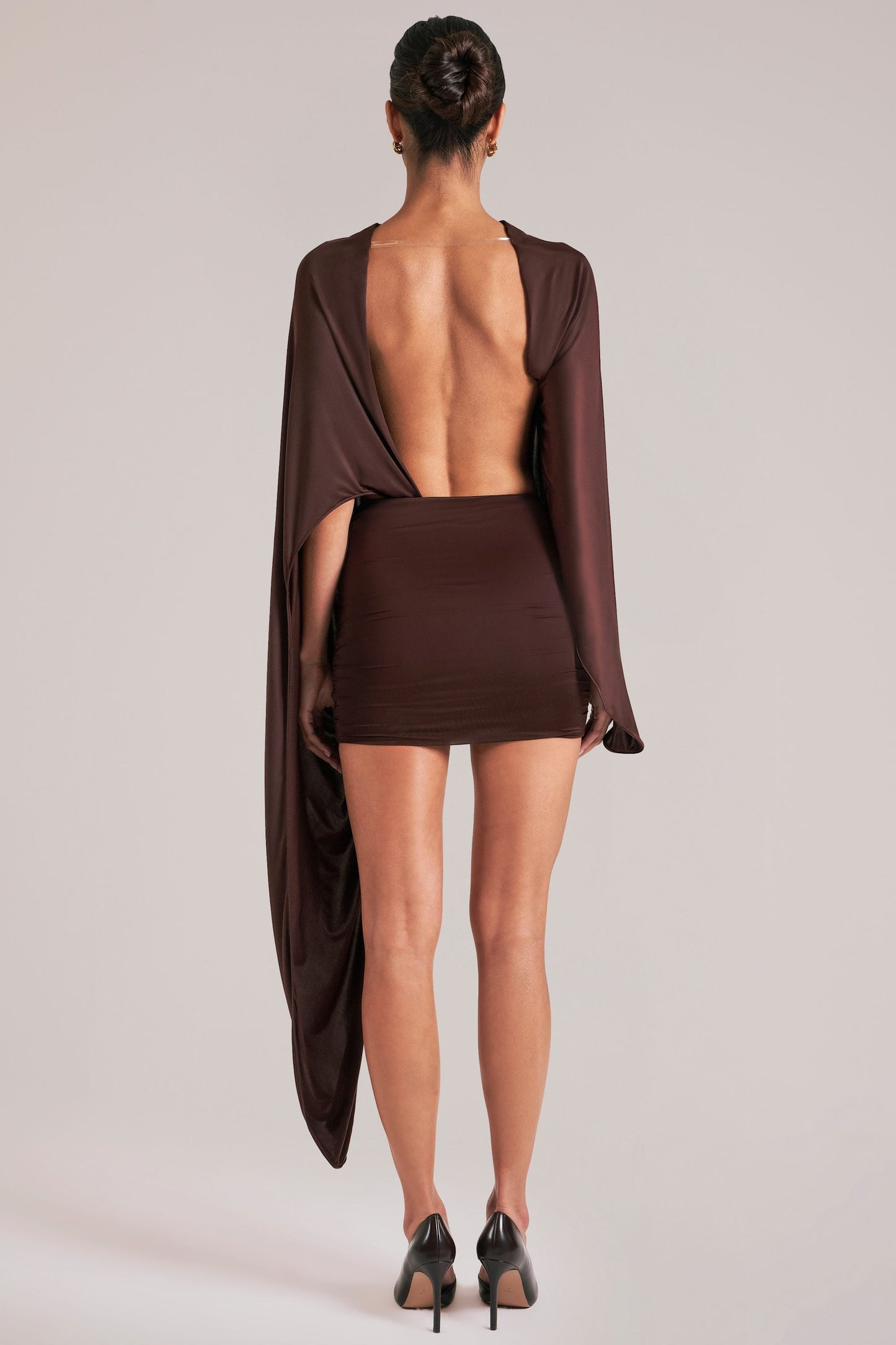 Draped Cape Mini Dress in Chocolate Brown