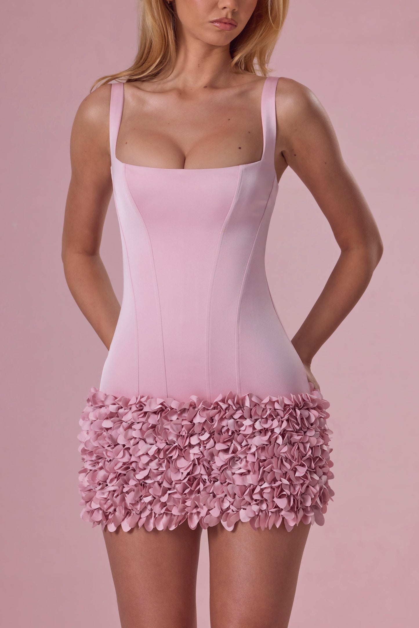 Satin Mini Dress in Blush Pink