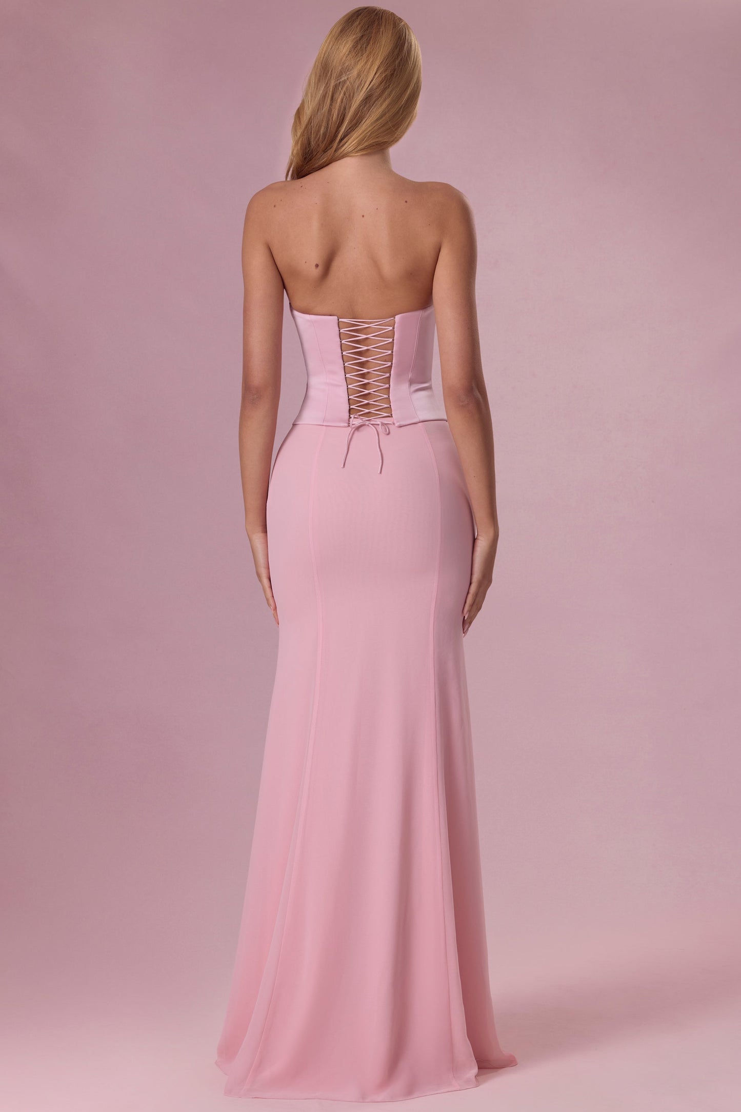Satin Corset Bridesmaid Dress in Blush Pink