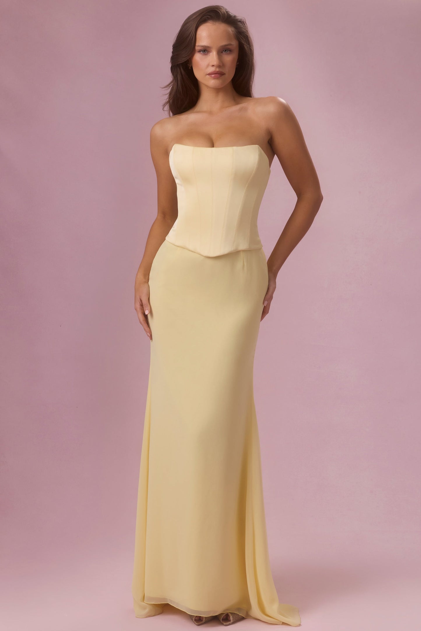 Satin Corset Bridesmaid Dress in Butter Yellow