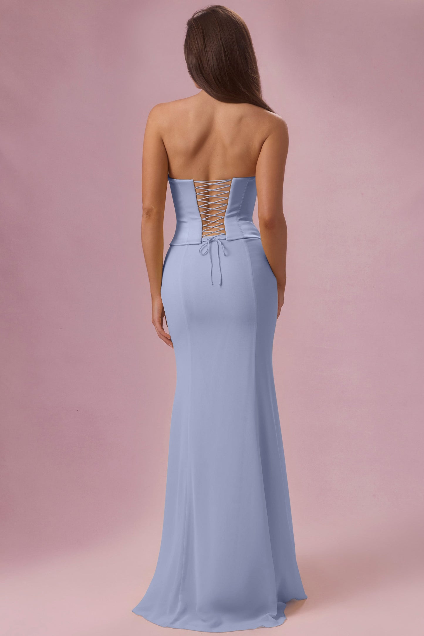 Satin Corset Bridesmaid Dress in Powder Blue