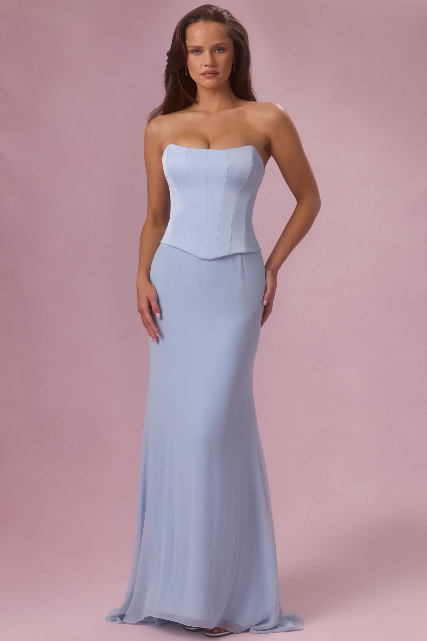 Satin Corset Bridesmaid Dress in Powder Blue