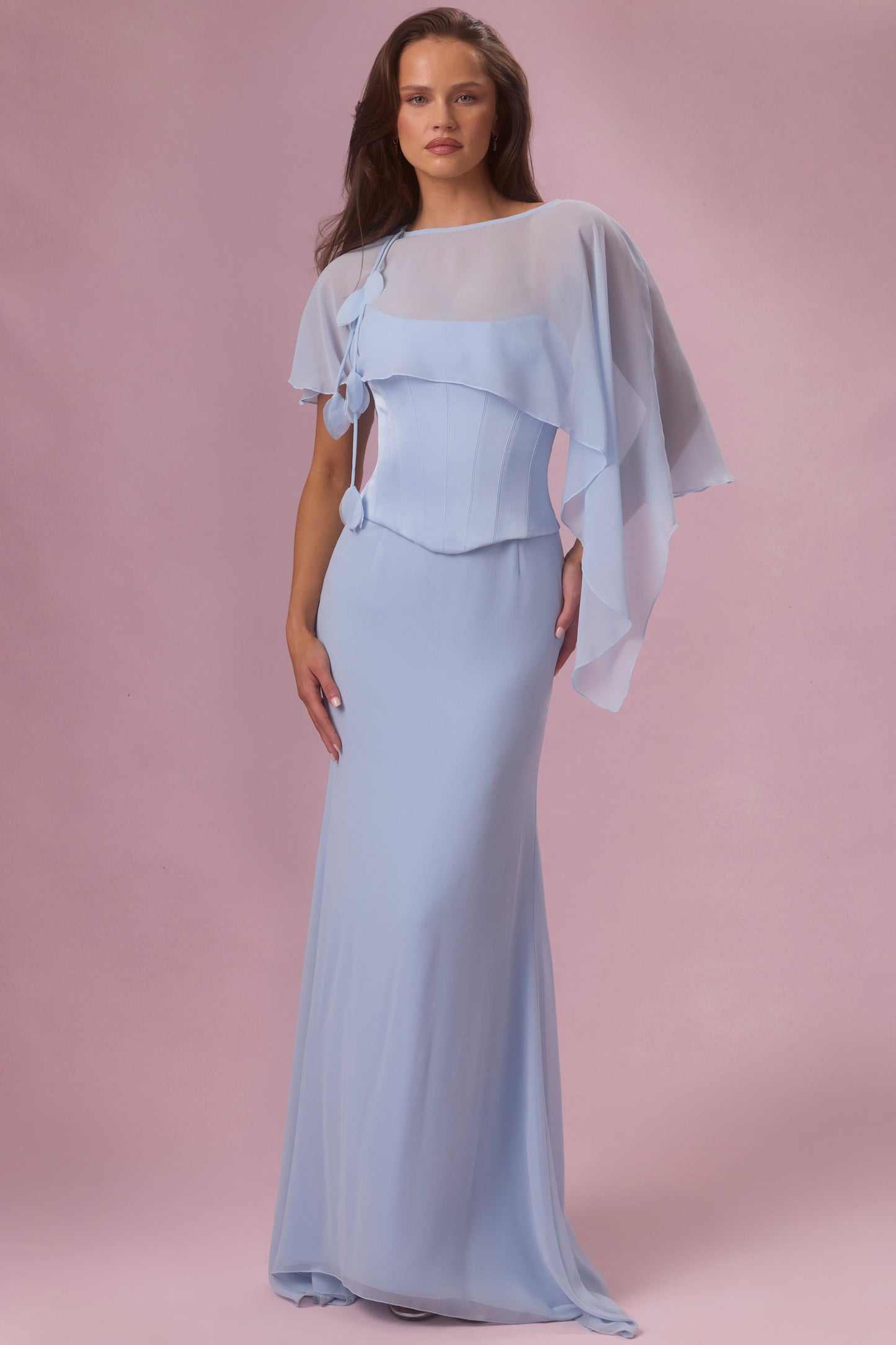 Satin Corset Bridesmaid Dress in Powder Blue