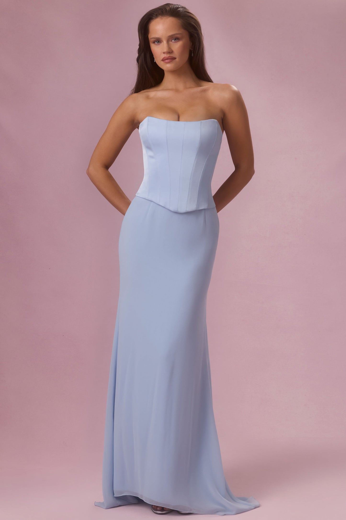 Satin Corset Bridesmaid Dress in Powder Blue