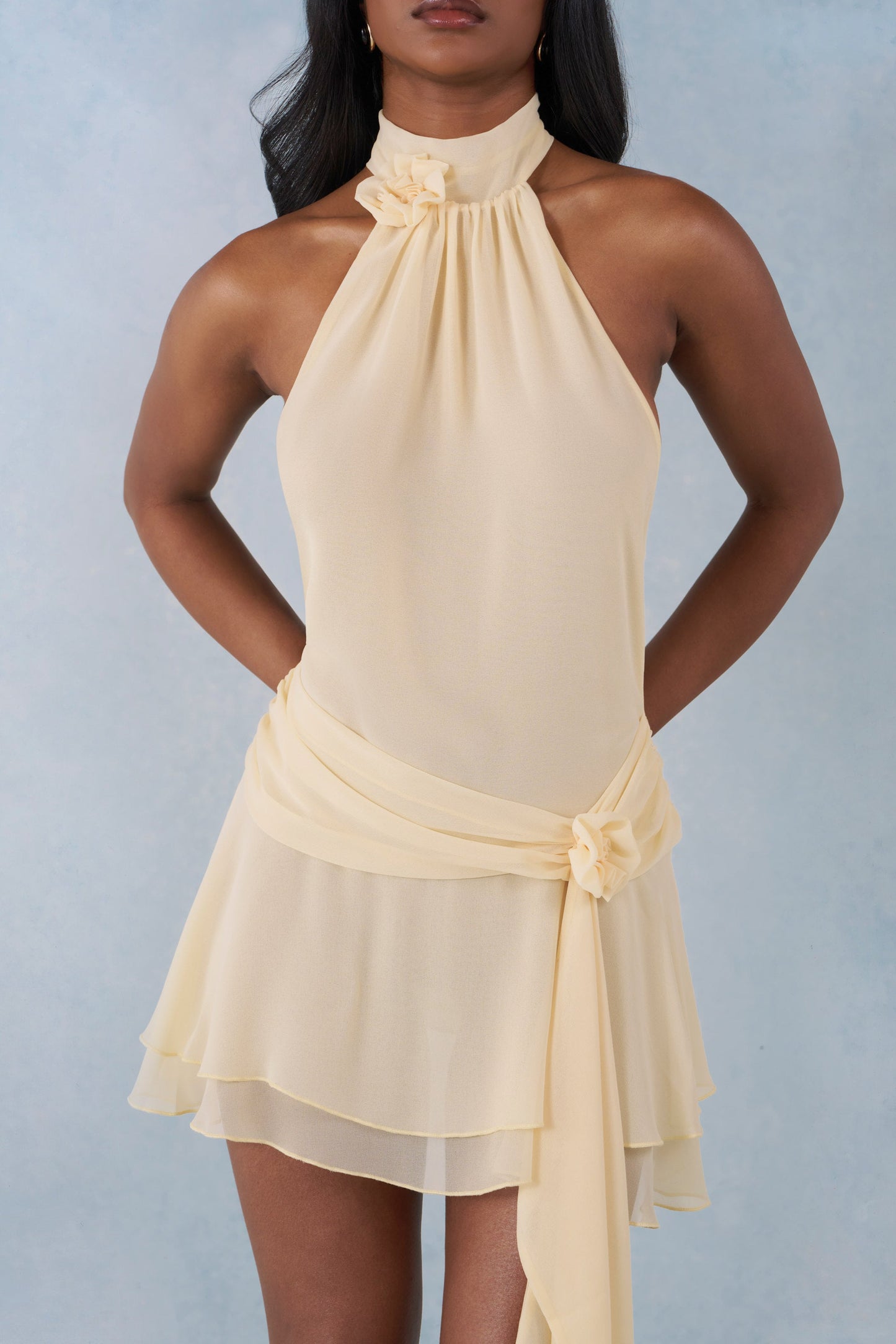 Halterneck Mini Dress in Butter Yellow