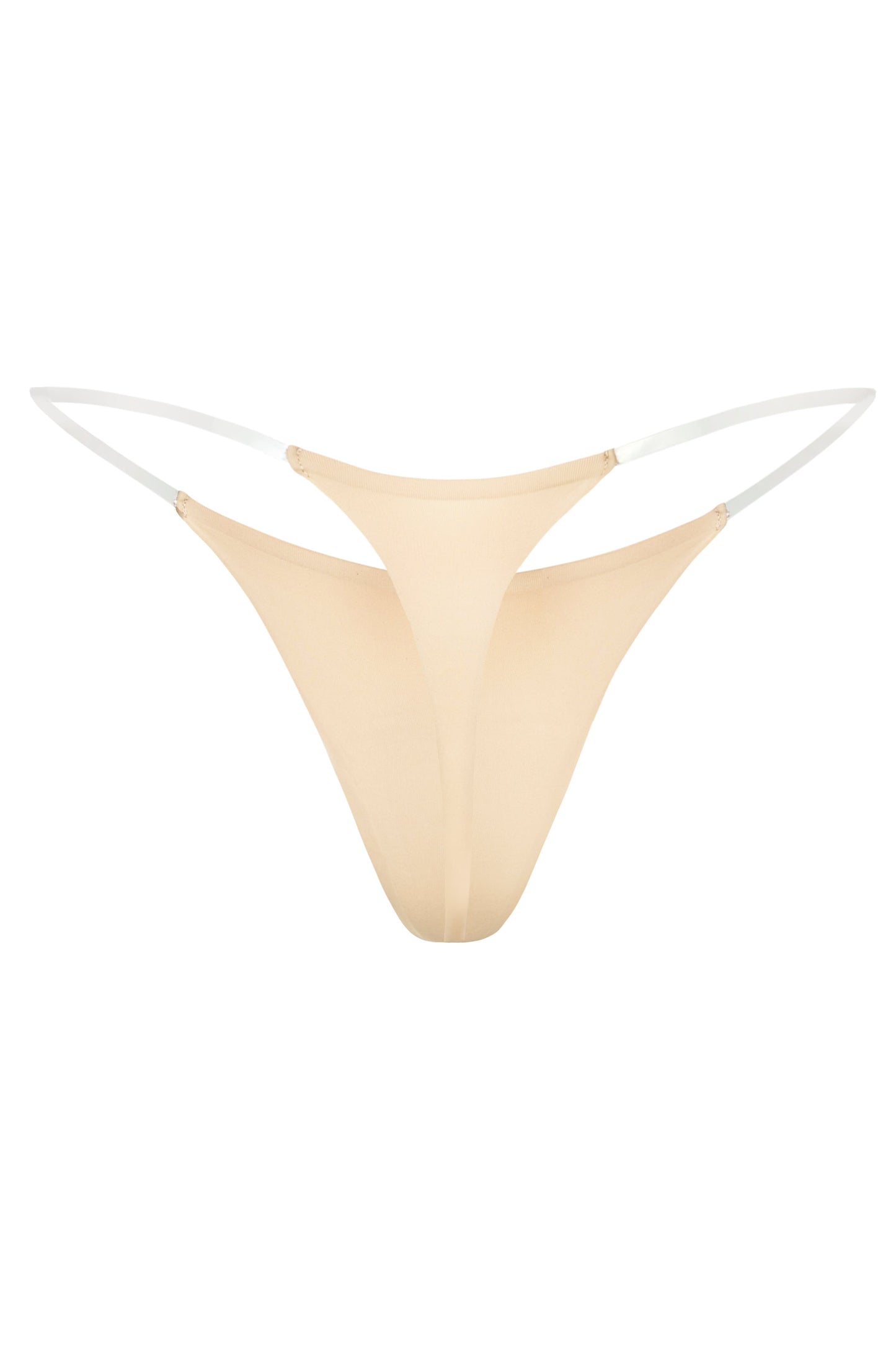 Seamless Knit Clear Strap Thong in Warm Peach