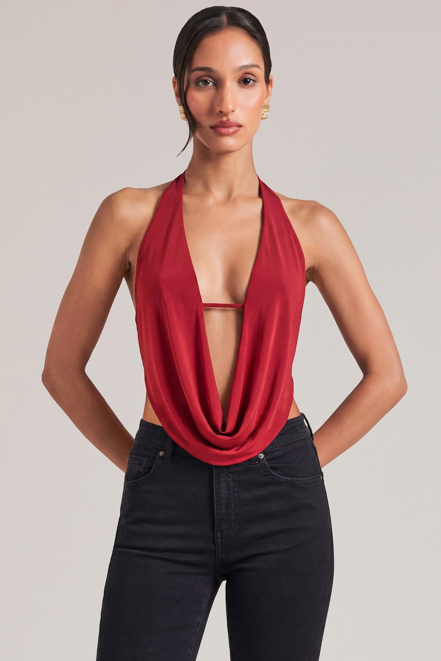 Draped Cowl Top in Cherry Red