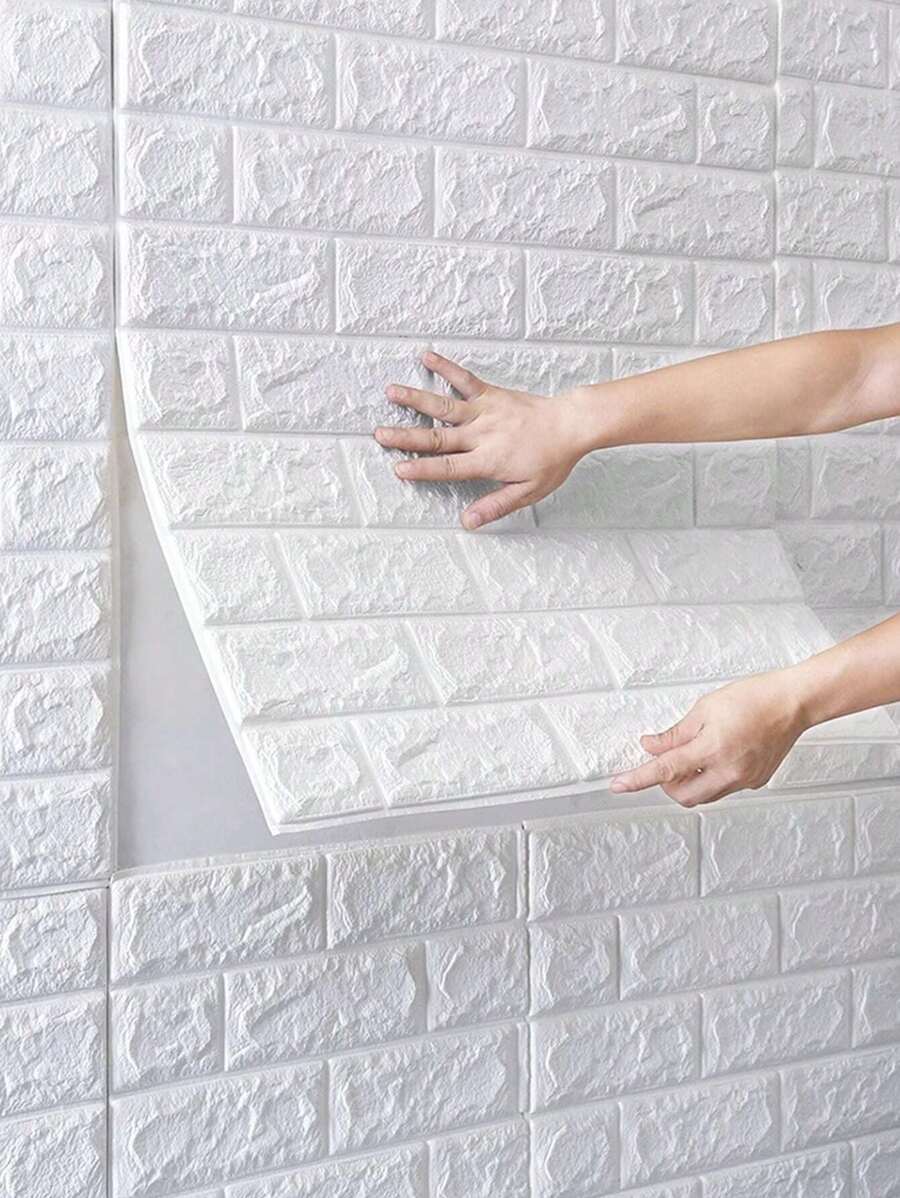 10pcs Brick Pattern Wall Paper, Modern Plain 3D Wall Paper For Home