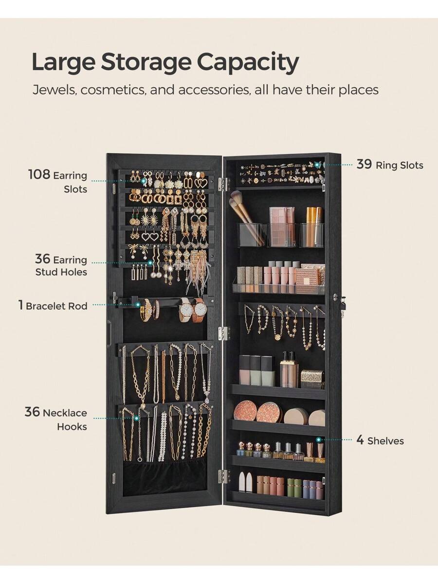 SONGMICS Jewelry Cabinet Armoire Lockable Wall Mounted Mirror Organizer Unit